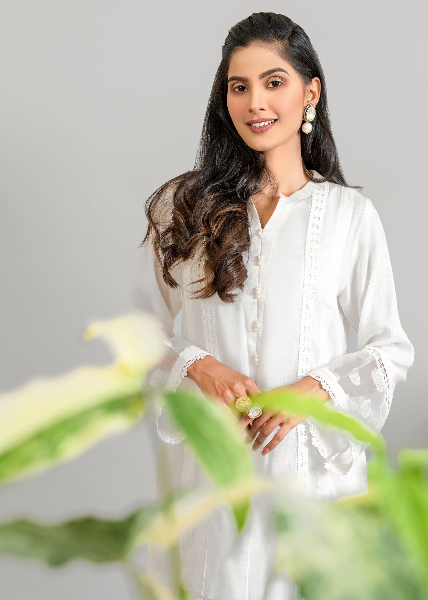 Nuqsh Pearl With Laces & Pleats Women 2pcs