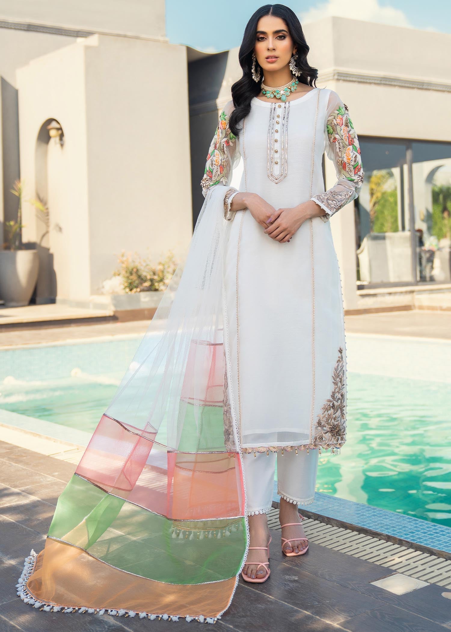 Khuda Baksh Creations M 102 White Women 3pcs