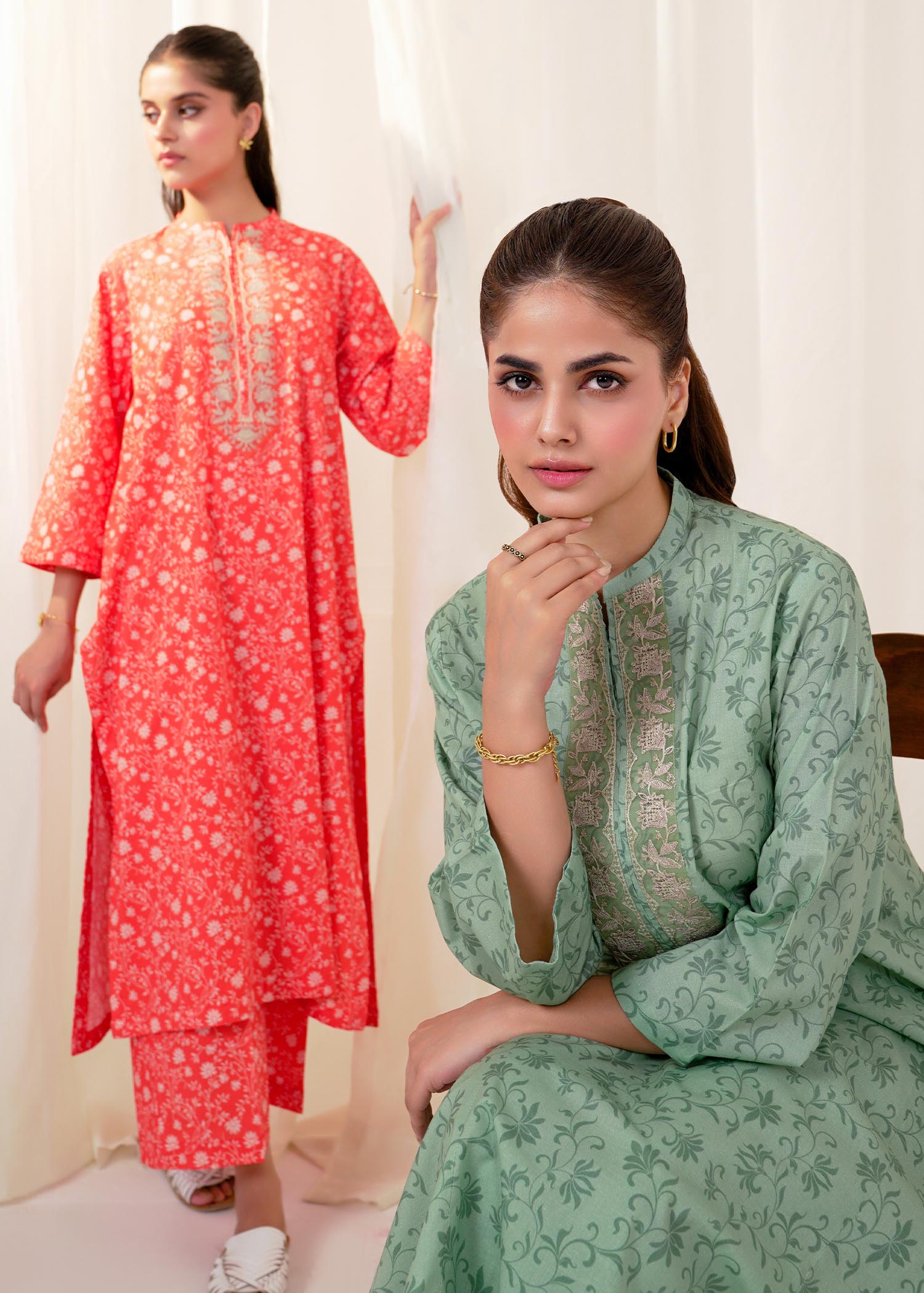 Buzzazi Orange Printed Cambric Suit Women 2pcs