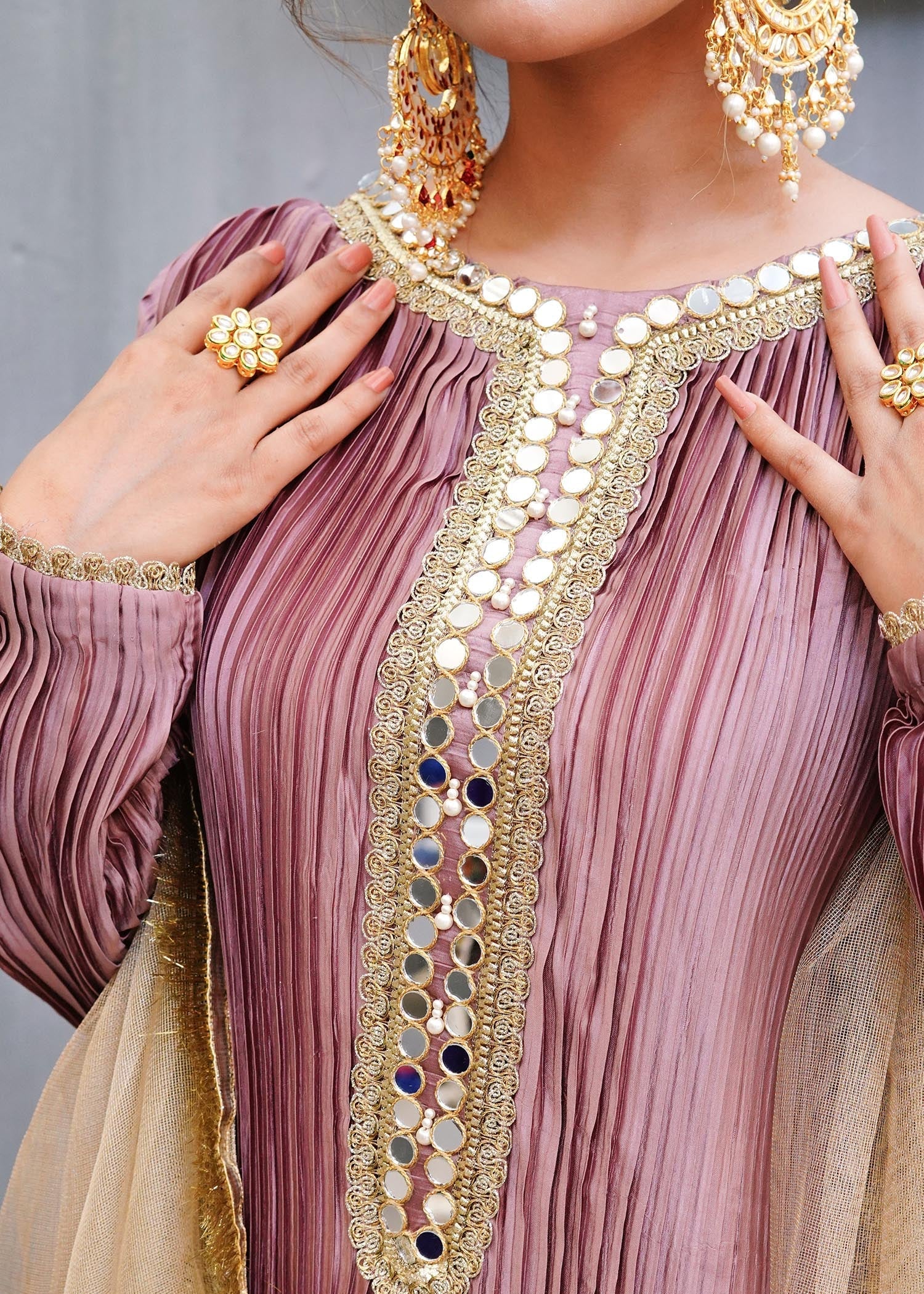 Zar Mauve Pleated Tunic Set Women 3pcs