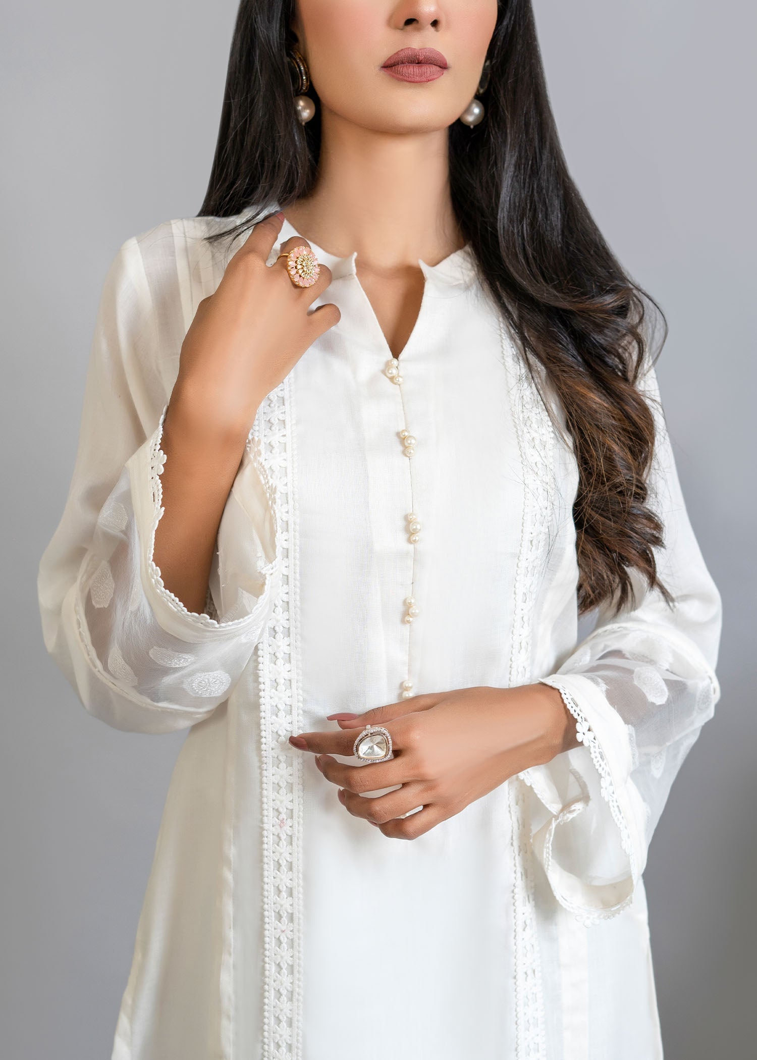 Nuqsh Pearl With Laces & Pleats Women 2pcs