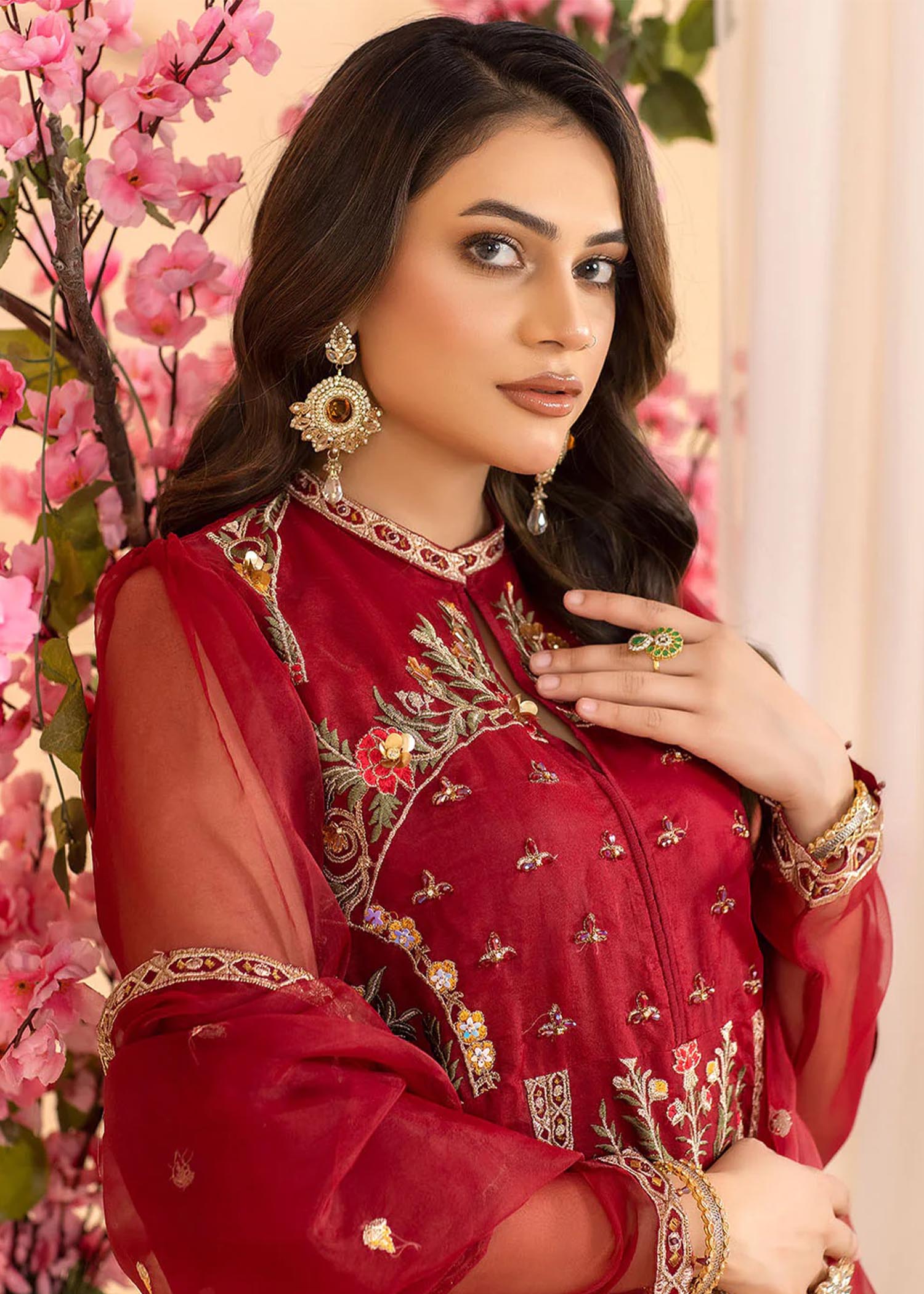 Madame Embroidered Organza A Line Shirt Suit 4018 Women 3pcs