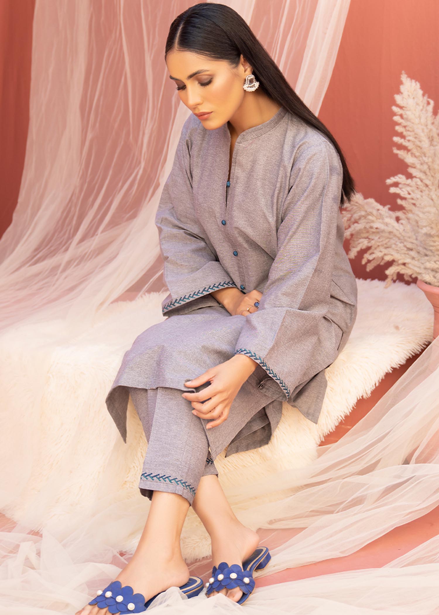 Aks-e-Jahan Blue Cactus Women 2pcs