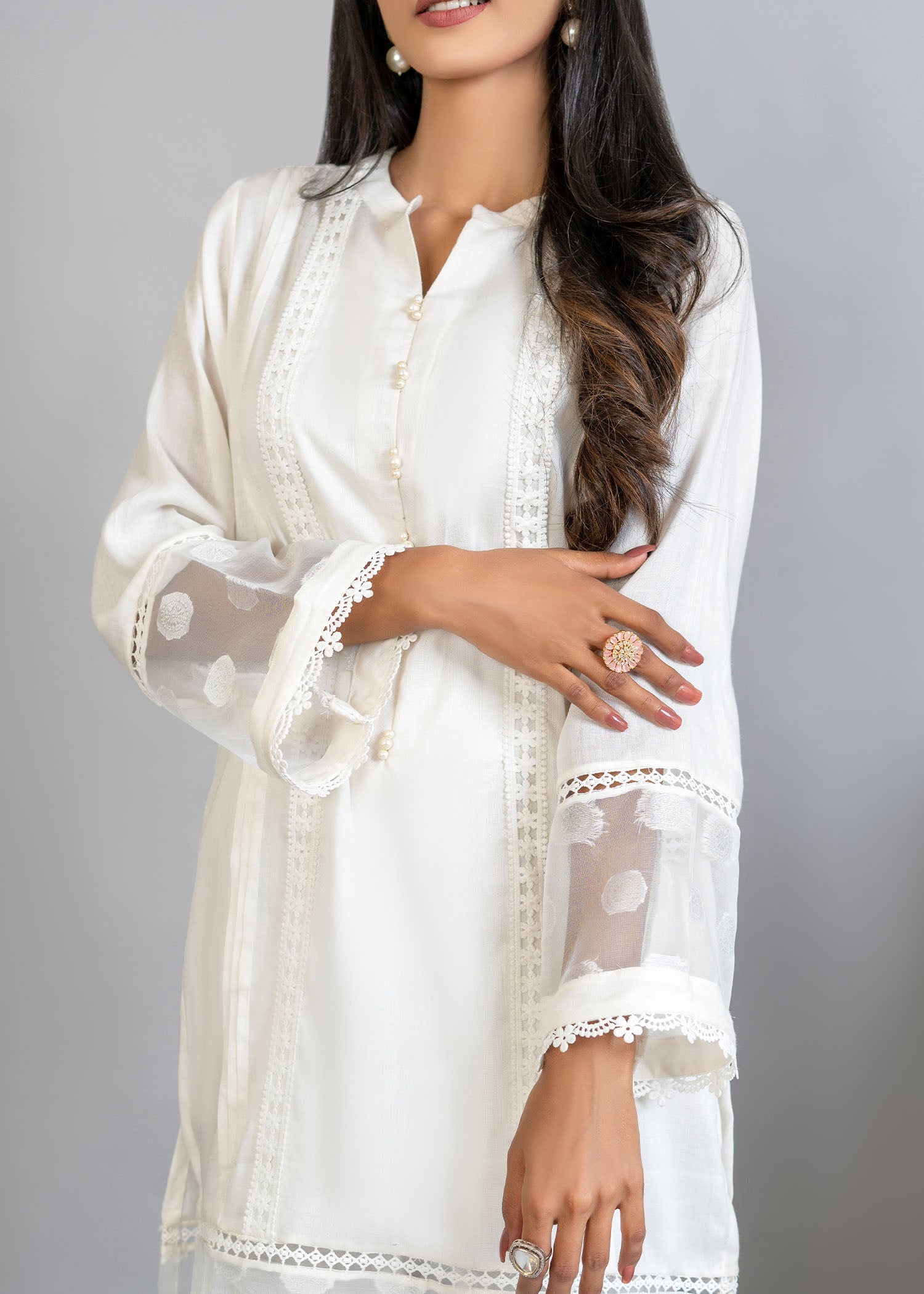 Nuqsh Pearl With Laces & Pleats Women 2pcs