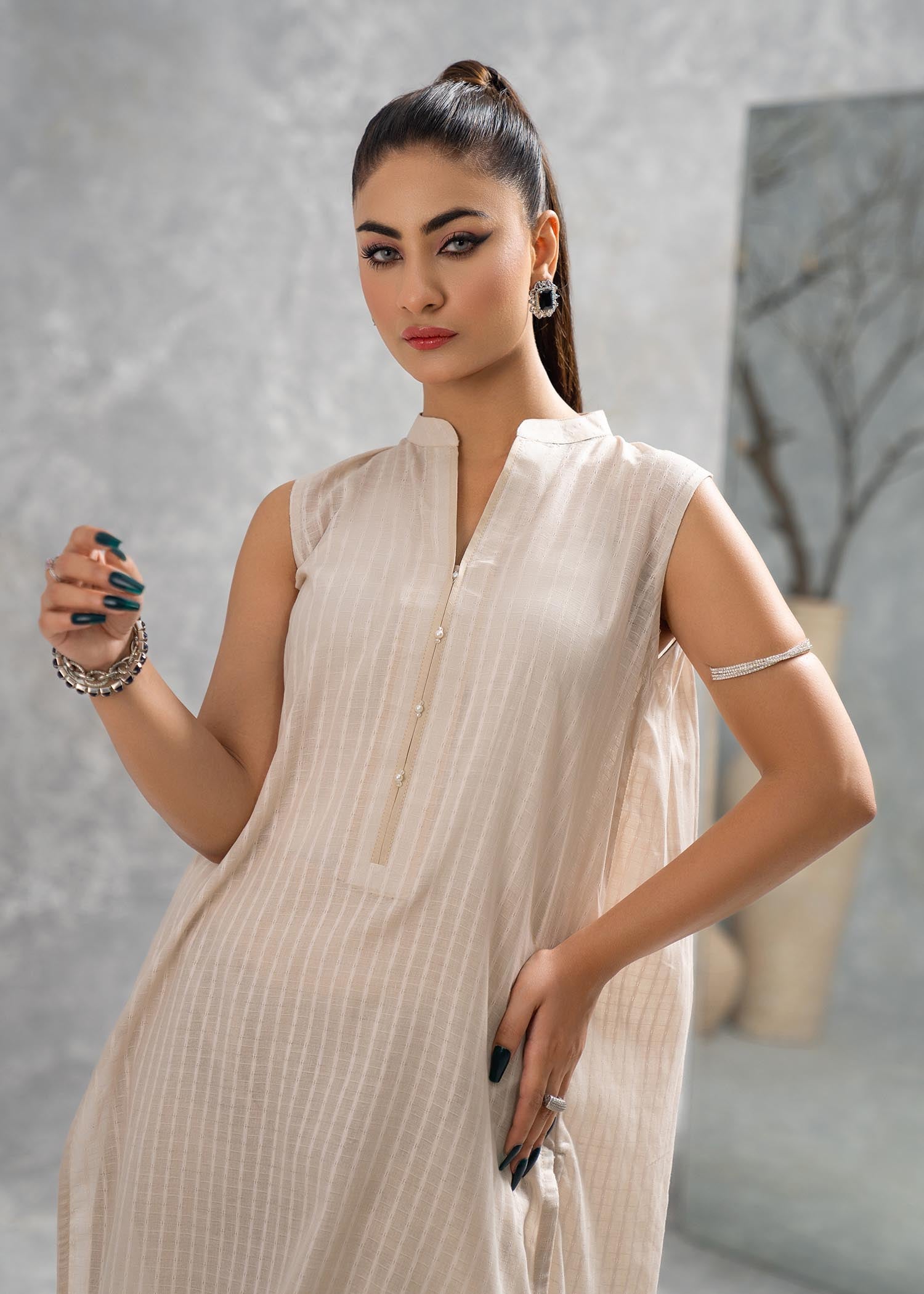 Hemstitch Basic Beige Women 2pcs