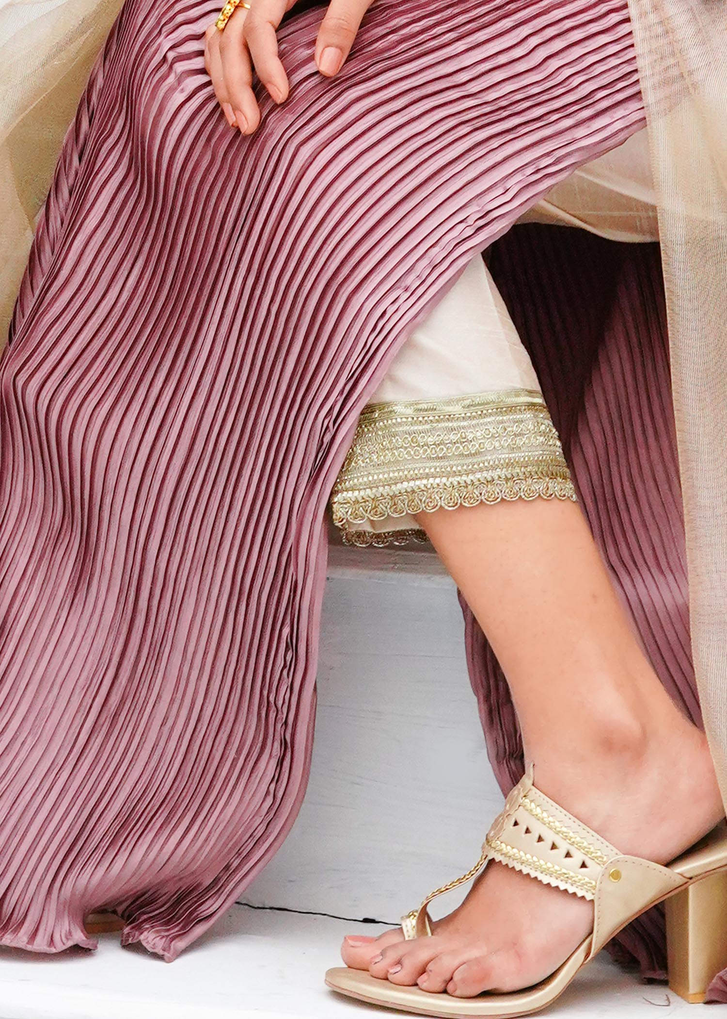 Zar Mauve Pleated Tunic Set Women 3pcs