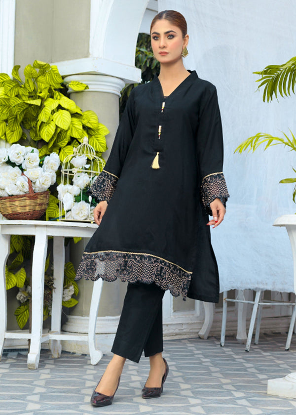 Atrangi BLACK ORGANZA EMBROIDERED DRESS (CC 412) Women 2pcs