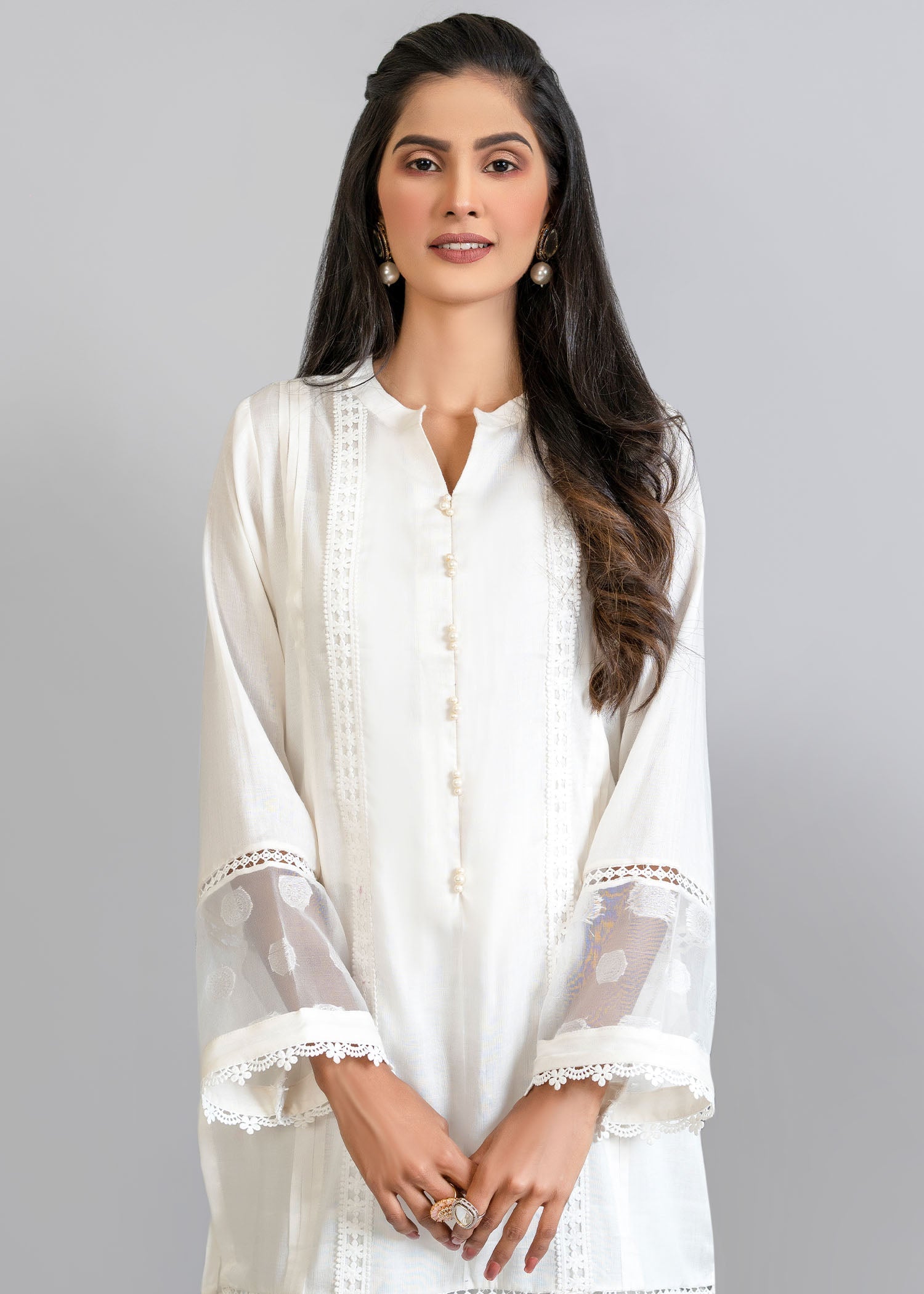 Nuqsh Pearl With Laces & Pleats Women 2pcs