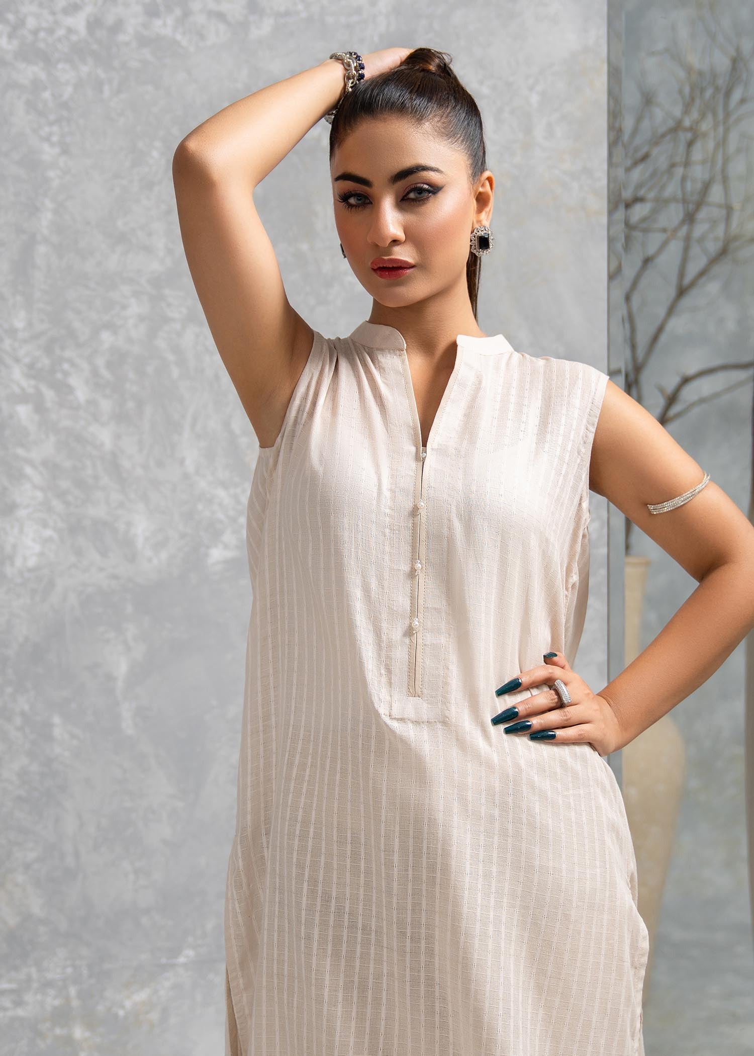 Hemstitch Basic Beige Women 2pcs