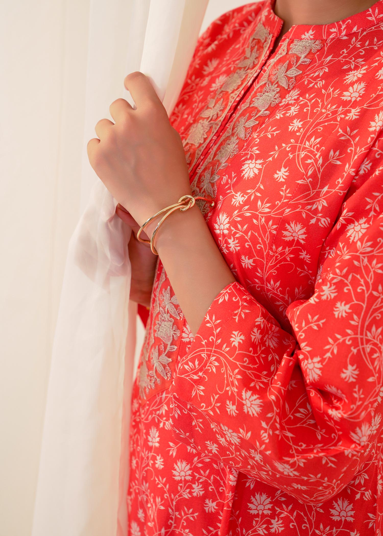 Buzzazi Orange Printed Cambric Suit Women 2pcs