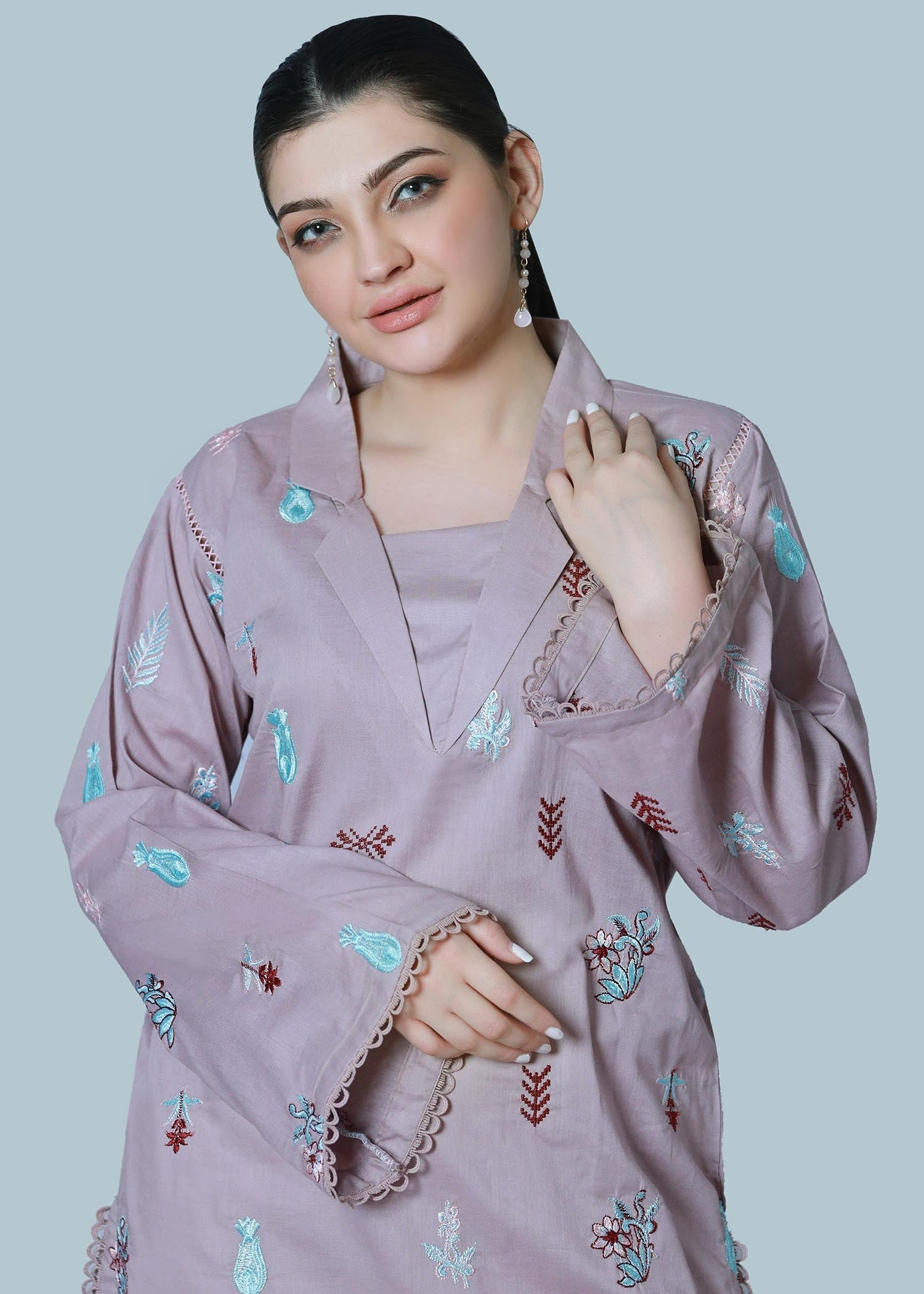 Bareeq Outfits Lavender Dust Embroidered Shirt Women 1pcs