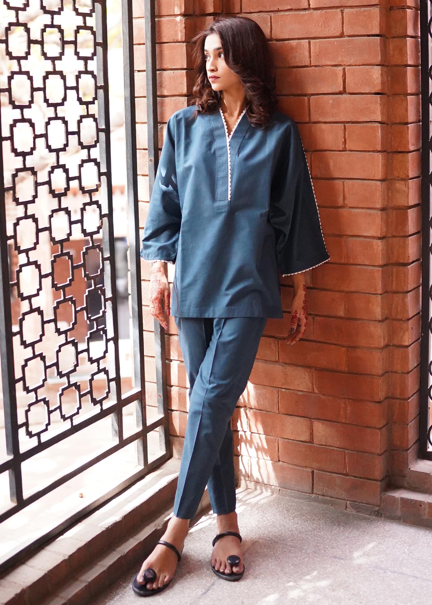 Aghaaz Casual Pret teal blue by basics Women 2pcs