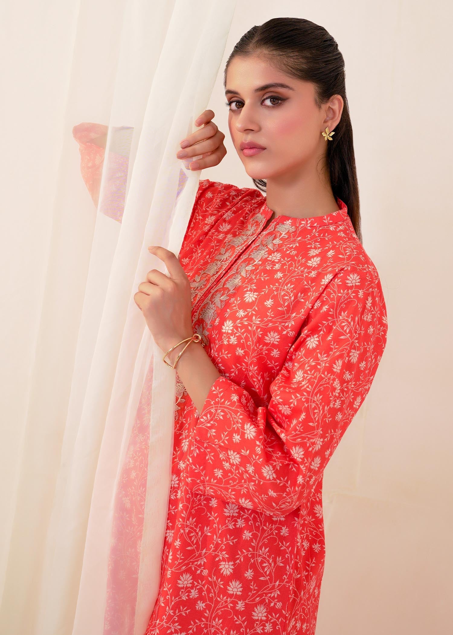 Buzzazi Orange Printed Cambric Suit Women 2pcs