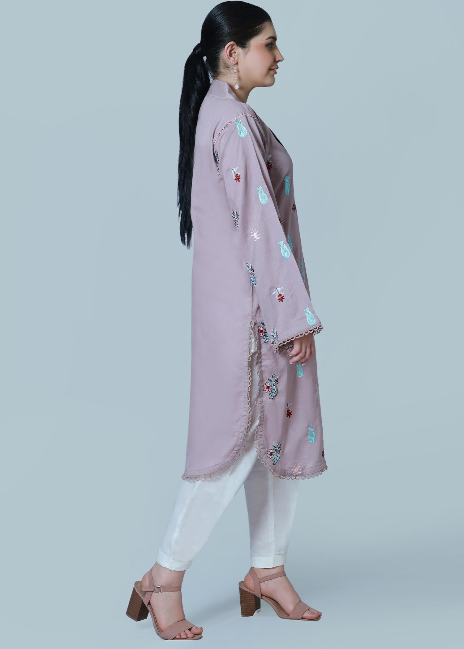 Bareeq Outfits Lavender Dust Embroidered Shirt Women 1pcs