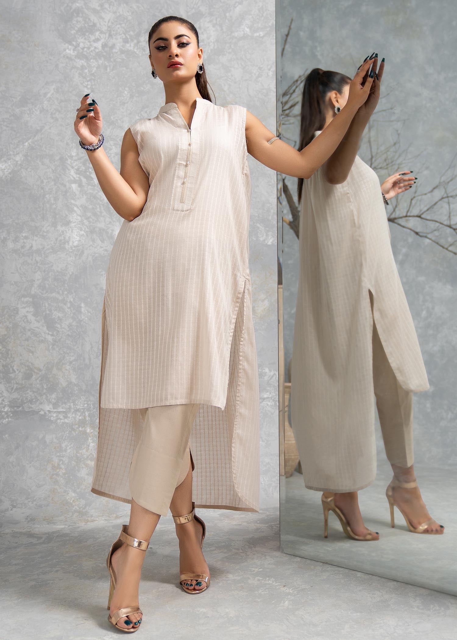 Hemstitch Basic Beige Women 2pcs