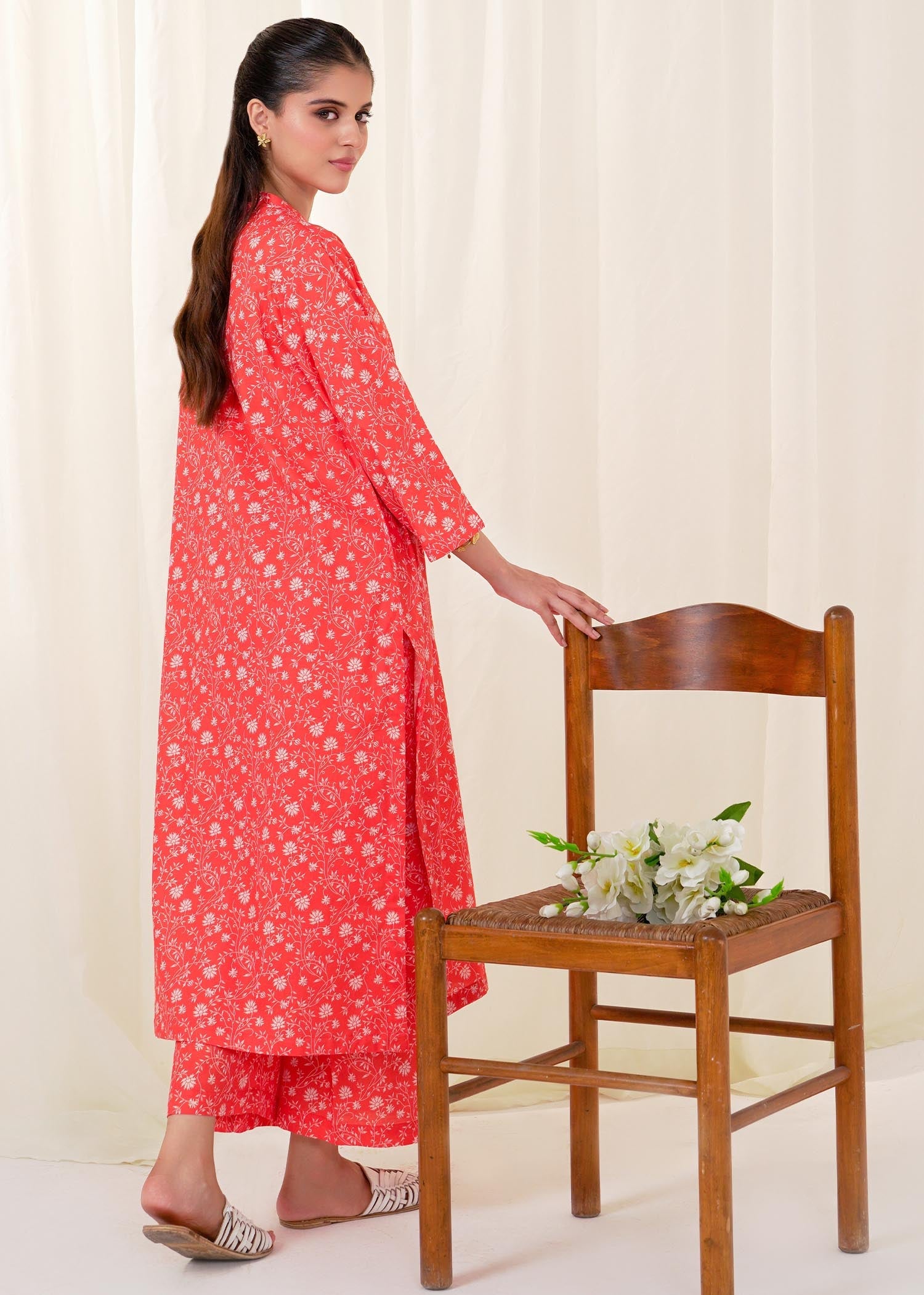 Buzzazi Orange Printed Cambric Suit Women 2pcs