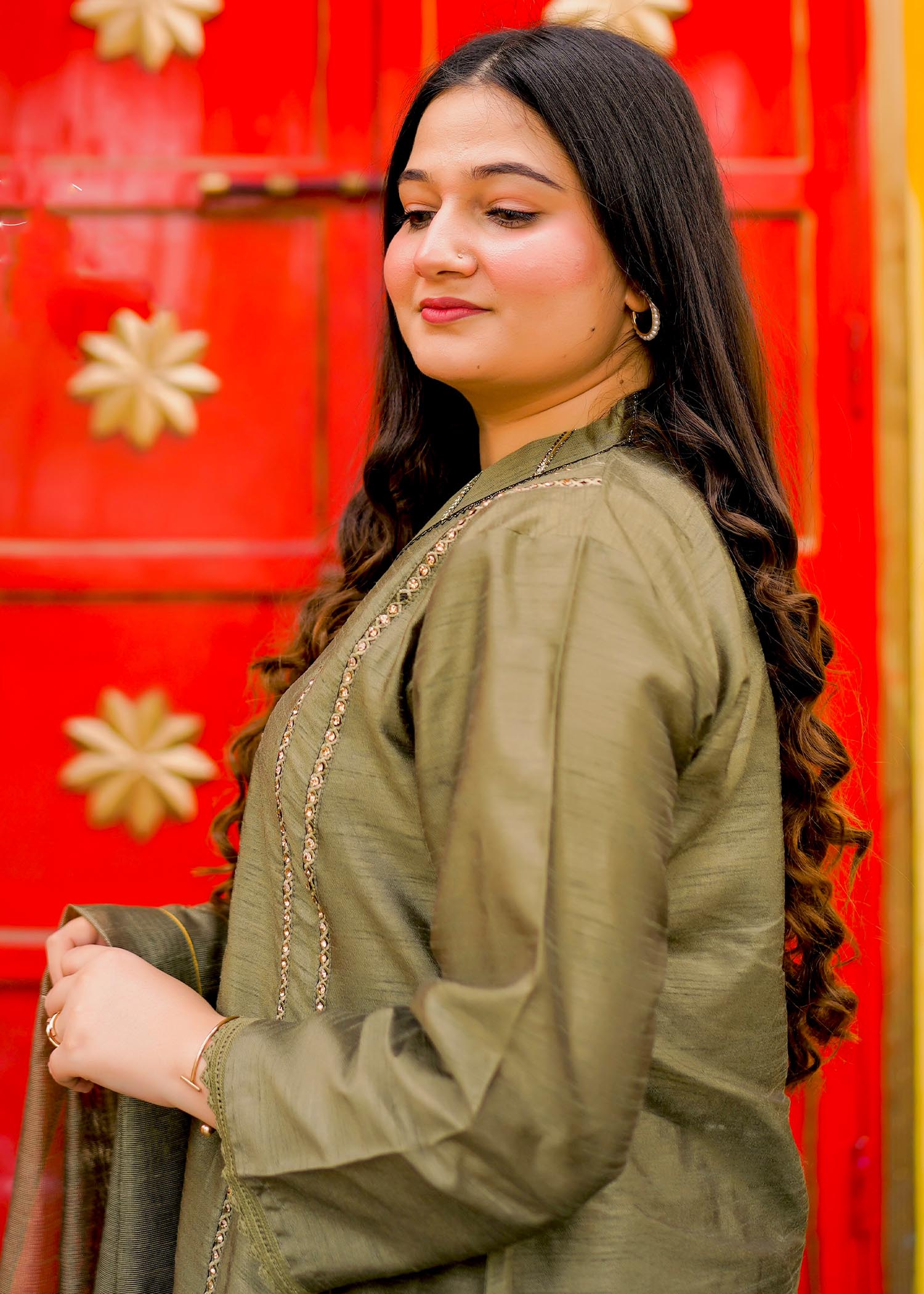 Four Season Boutique Chinese kolar Mhendi Green Women 3pcs