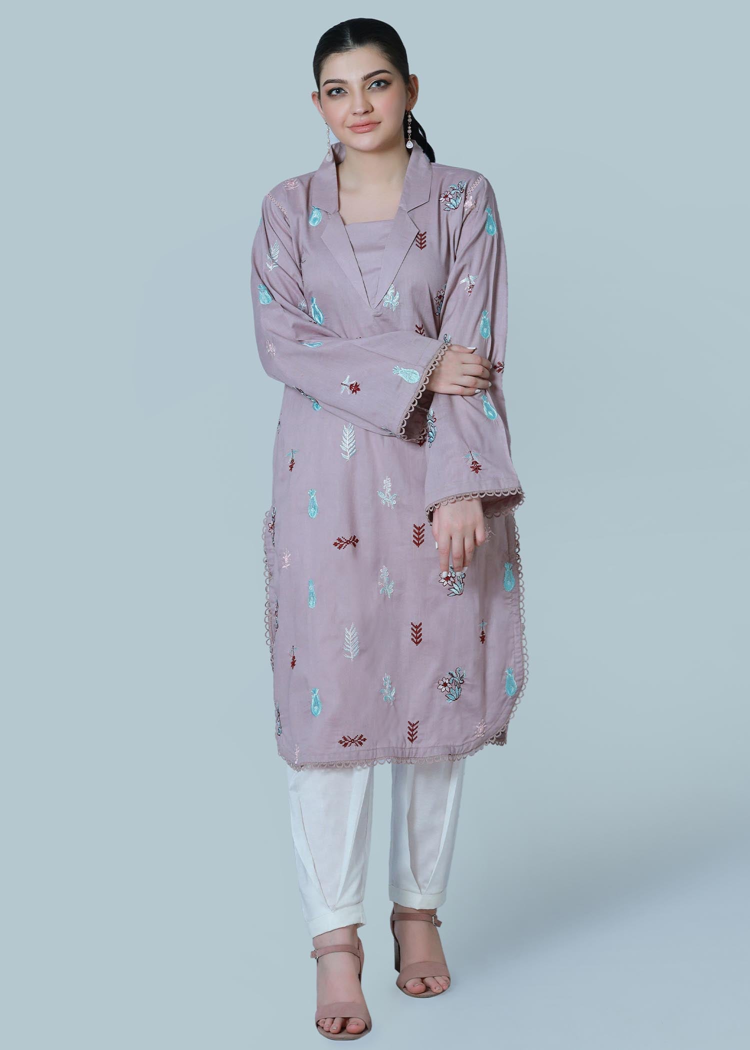 Bareeq Outfits Lavender Dust Embroidered Shirt Women 1pcs