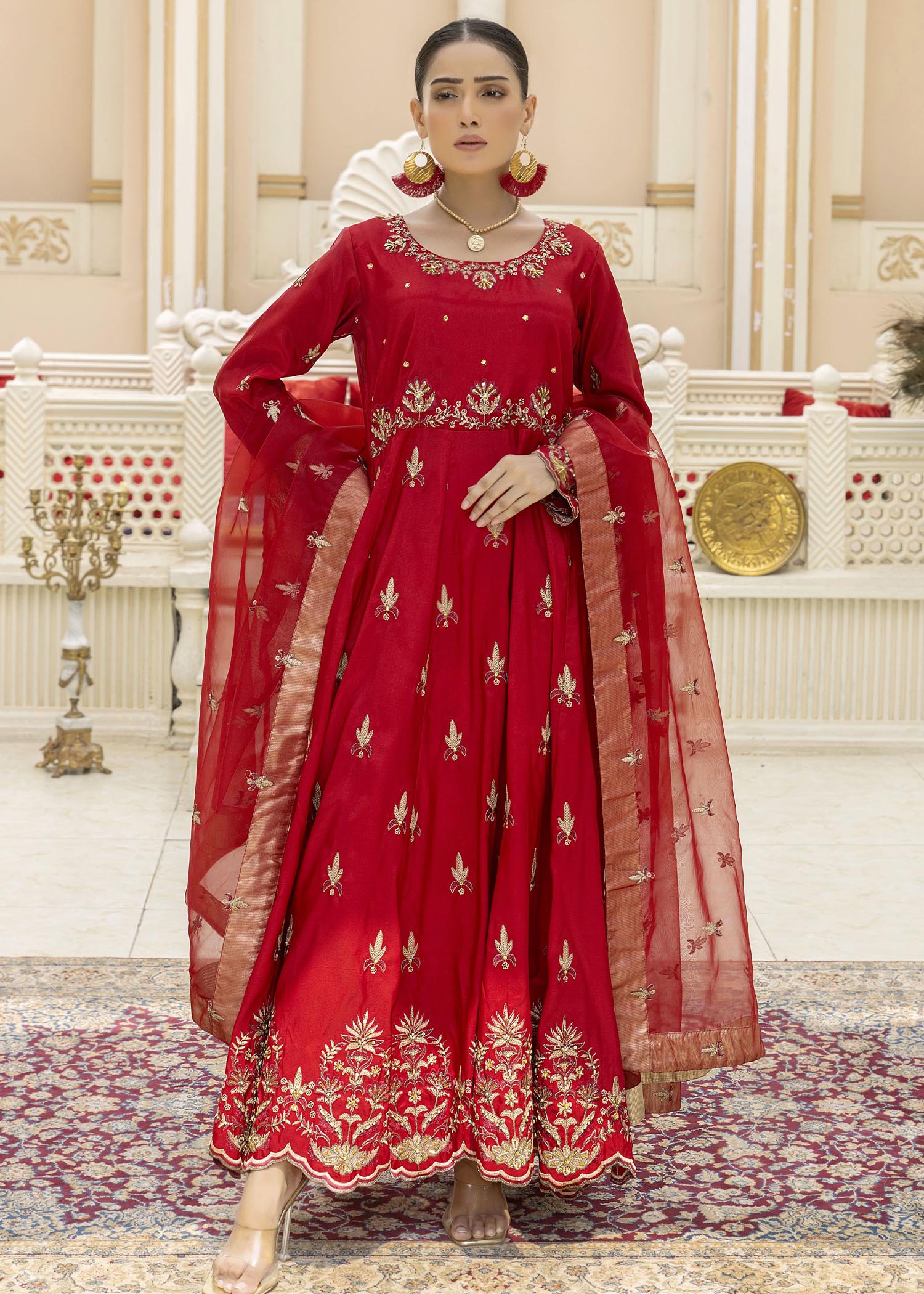 Khola Farhan Design House Elegant Red Long Frock Women