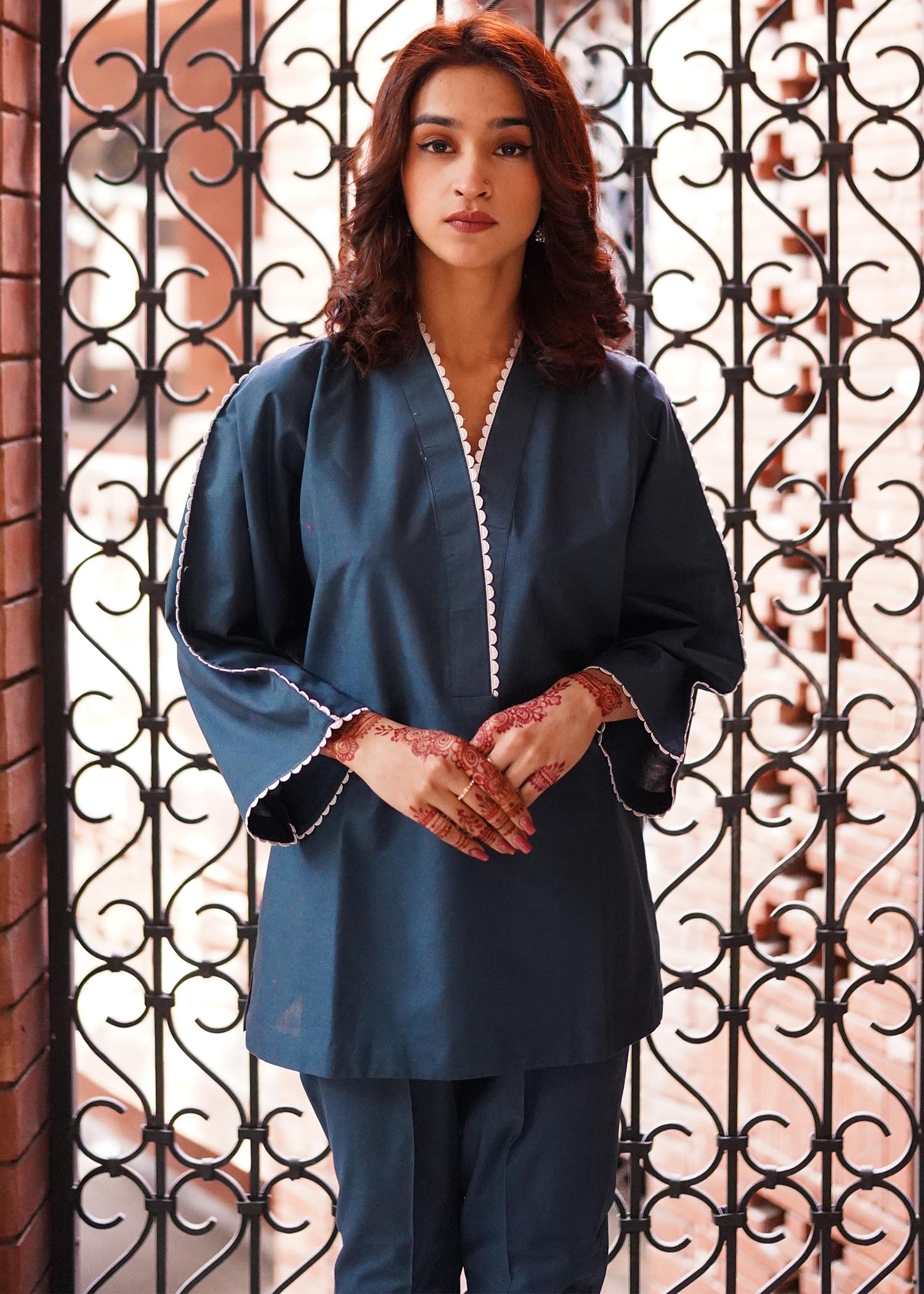 Aghaaz Casual Pret teal blue by basics Women 2pcs