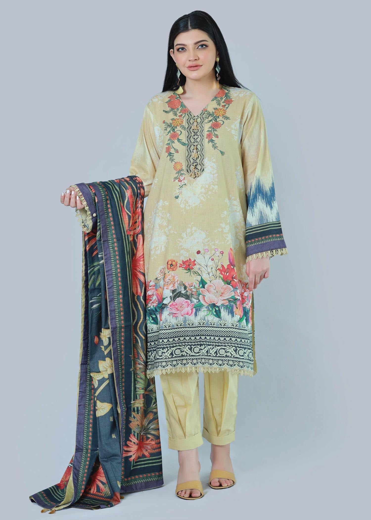 Bareeq Outfits Blaze Lime Stitched Suit Women 3pcs