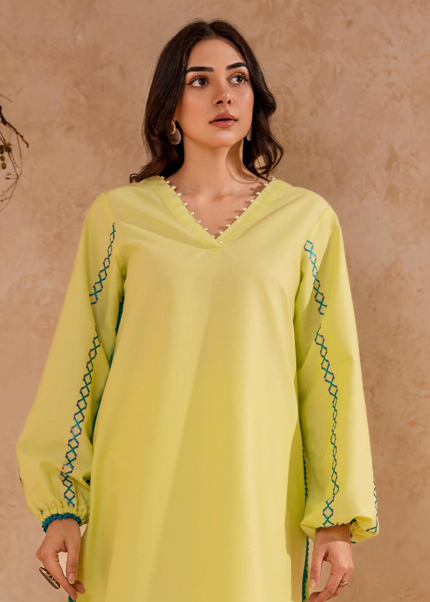 Fozia Khalid Lime Green Tunic Women 1pcs