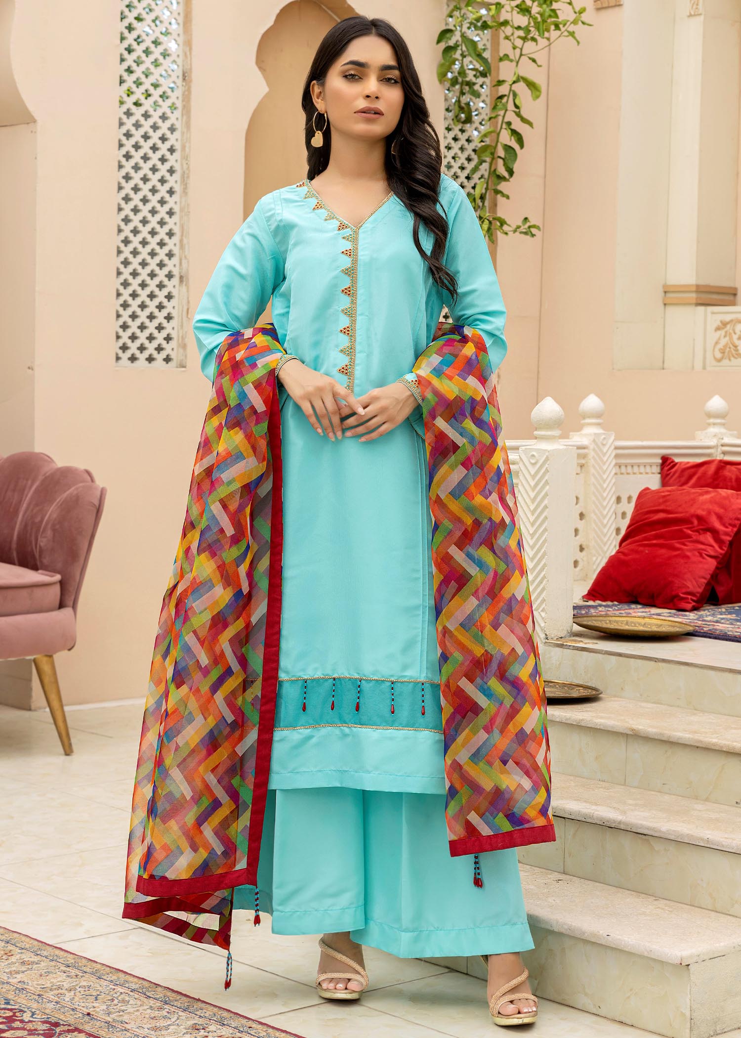 Khola Farhan Design House Ferozi Royal Kattan Suit Women 3pcs