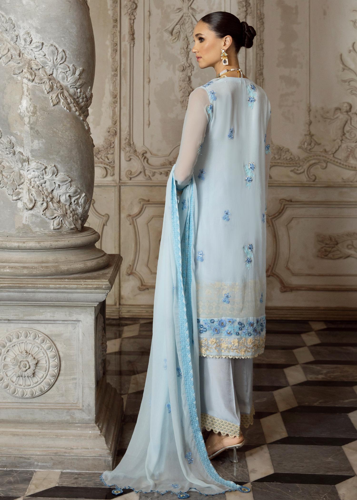 Merakish Baby Blue embroidered chiffon unstitched Suit Women 3pcs