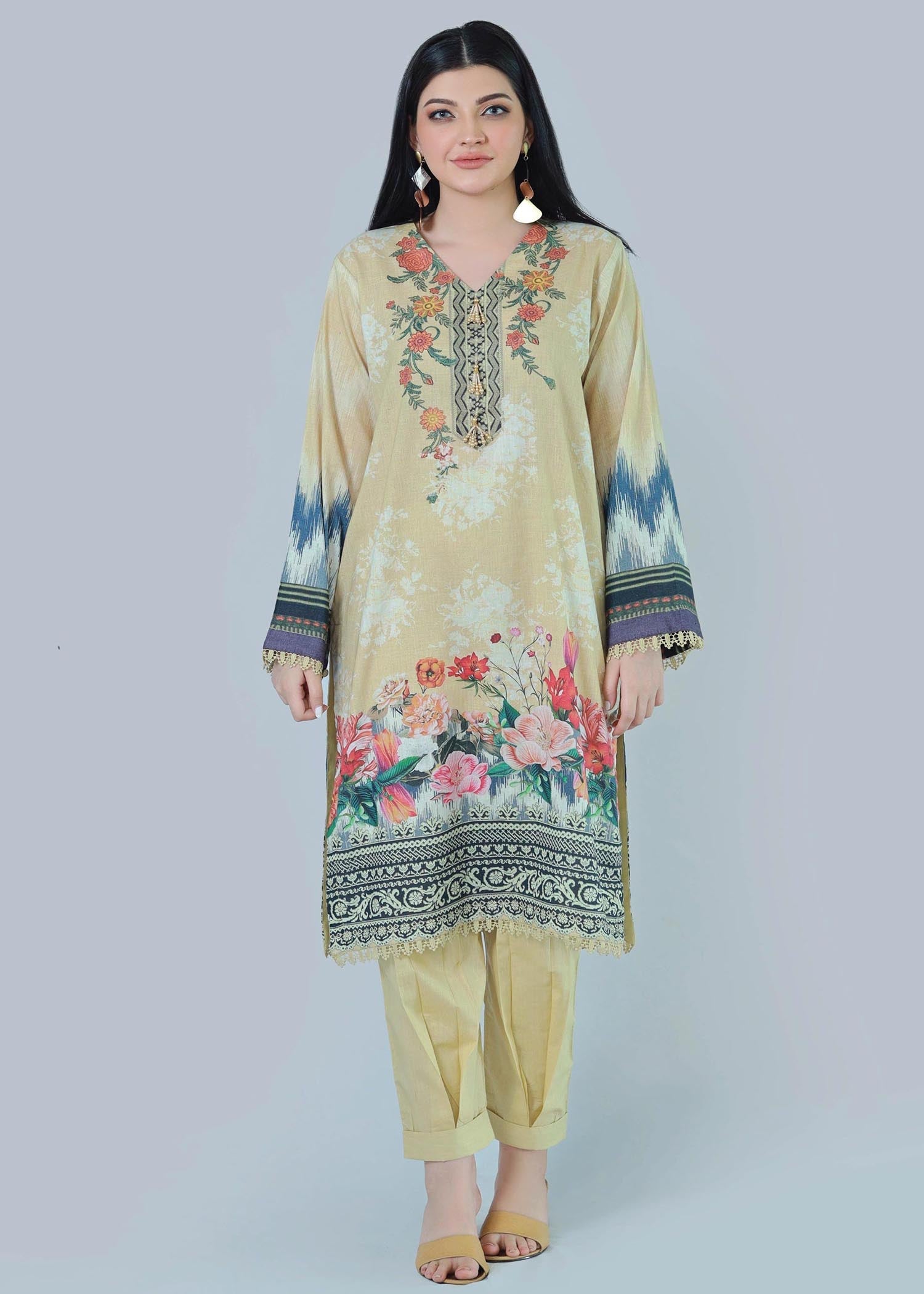 Bareeq Outfits Blaze Lime Stitched Suit Women 3pcs