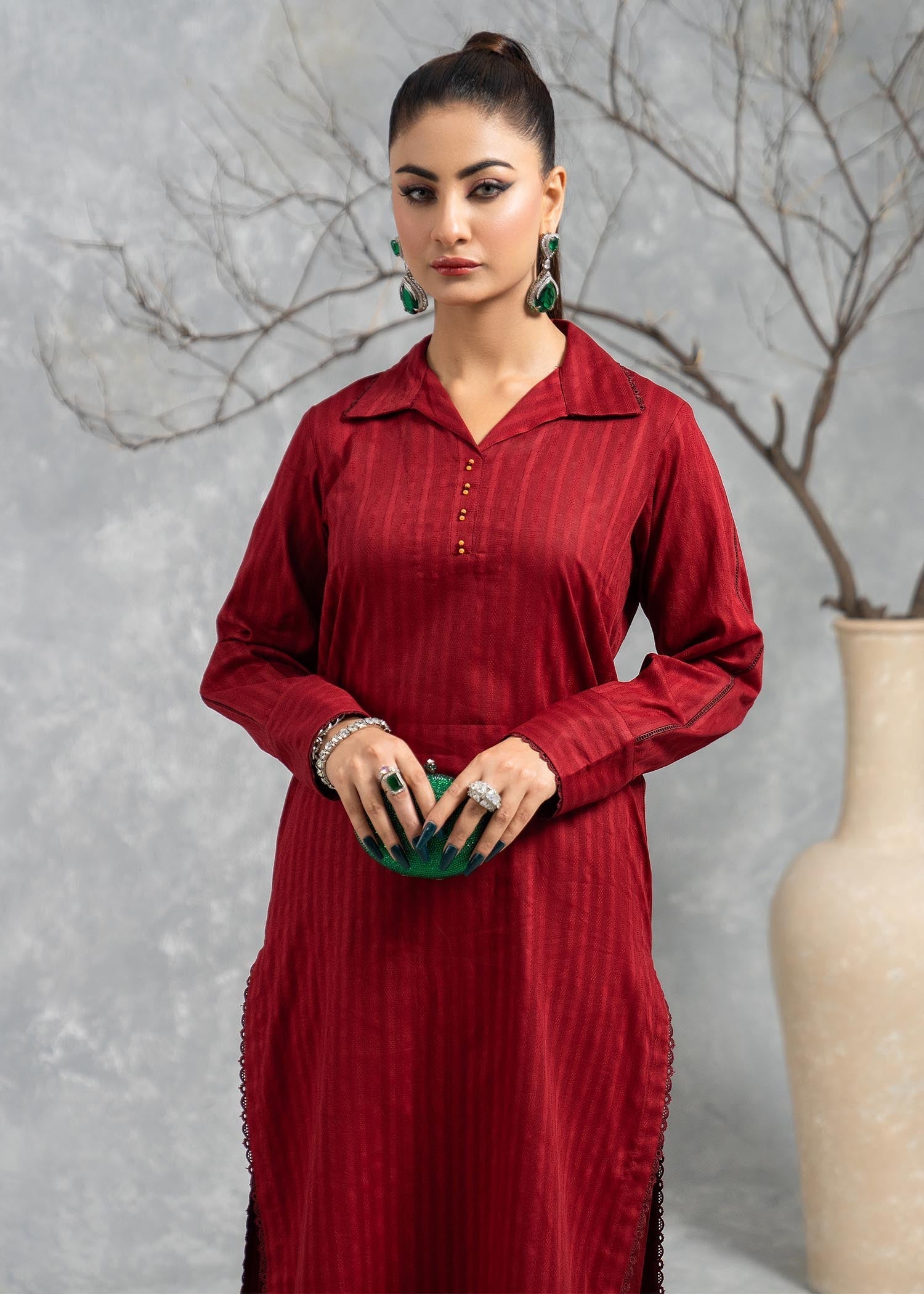 Hemstitch Basic Maroon Women 2pcs