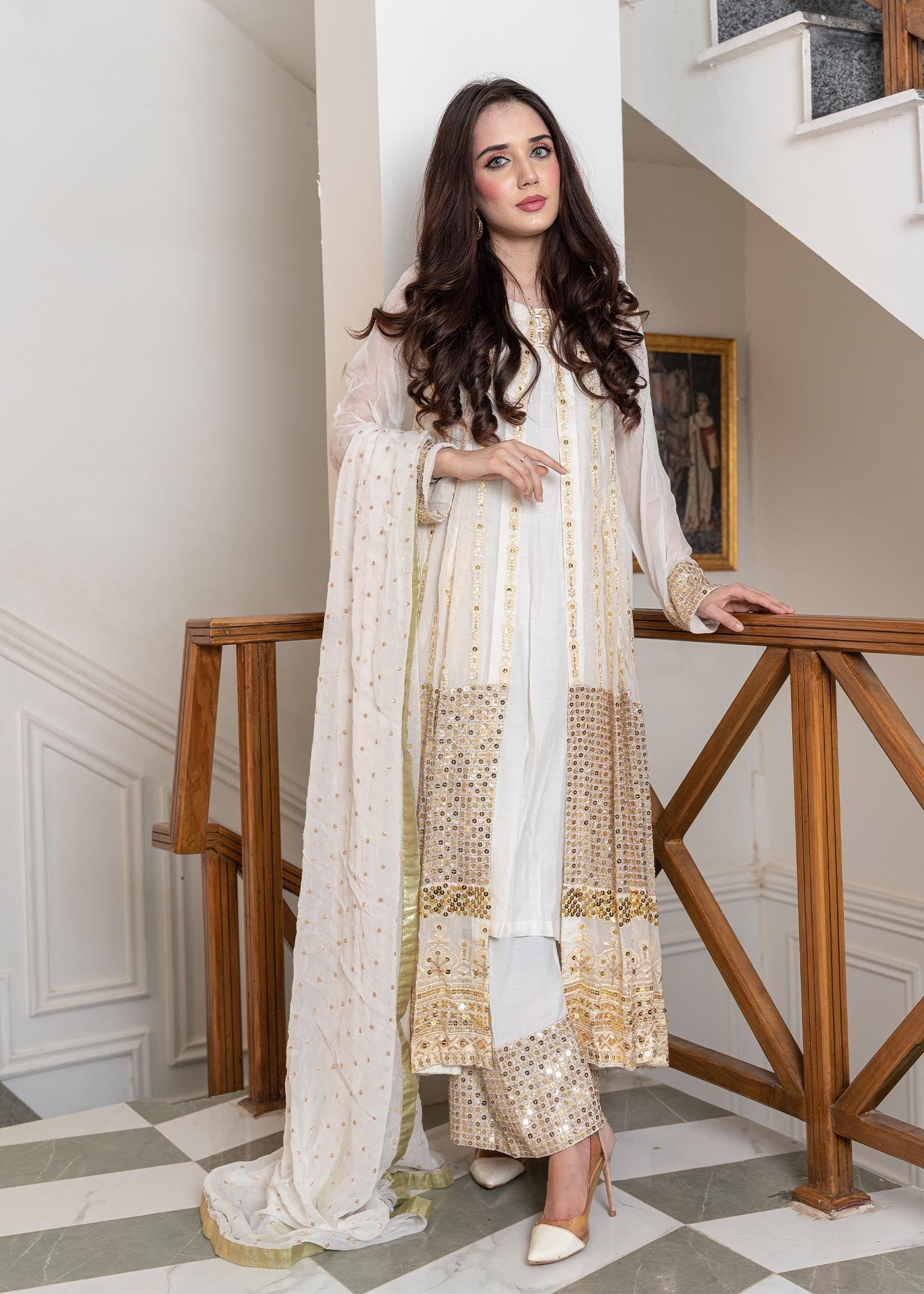 Rang-e-Haya Anchal / White Women 4pcs