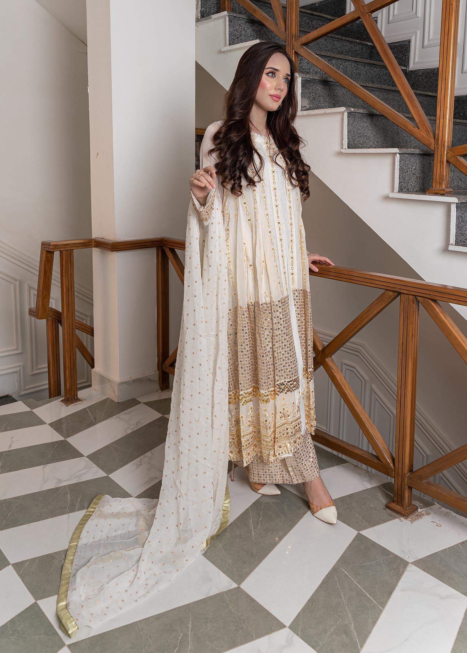 Rang-e-Haya Anchal / White Women 4pcs