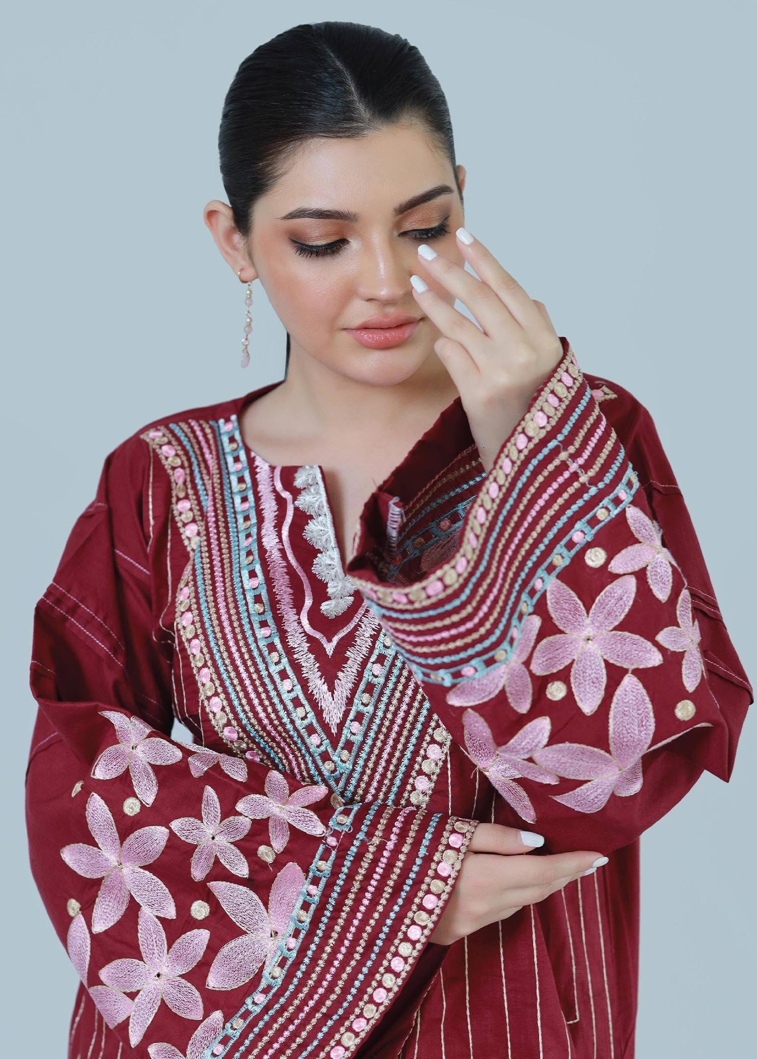 Bareeq Outfits Floral Spruce Embroidered Suit Women 3pcs