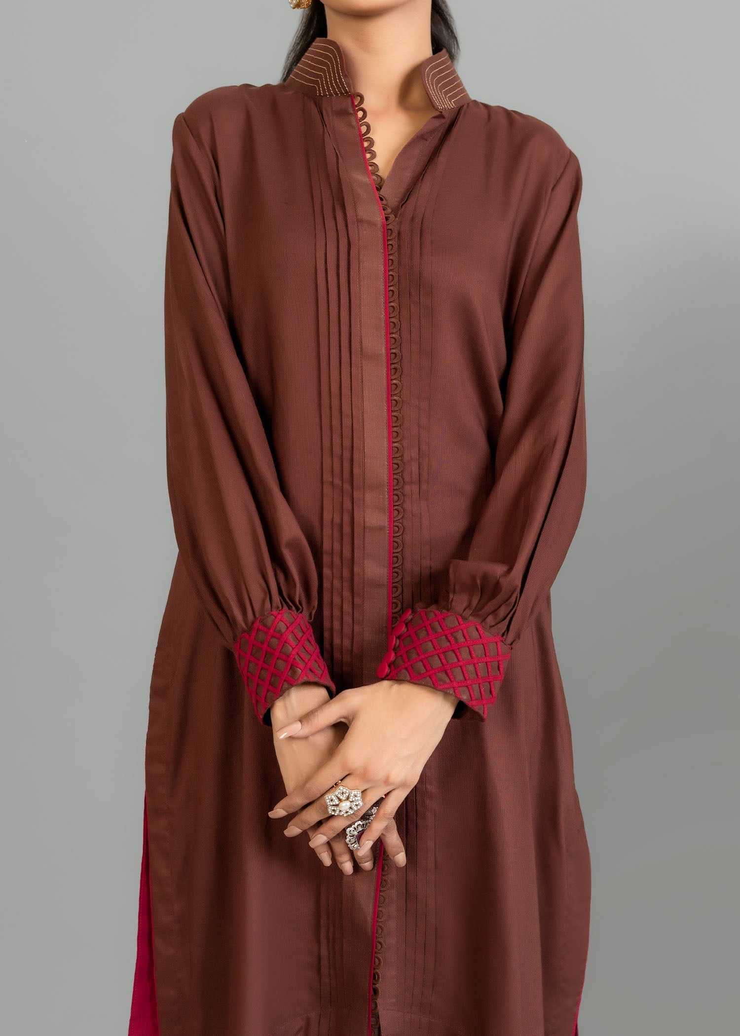 Nuqsh Deep Chocolate With Pleats Women 2pcs