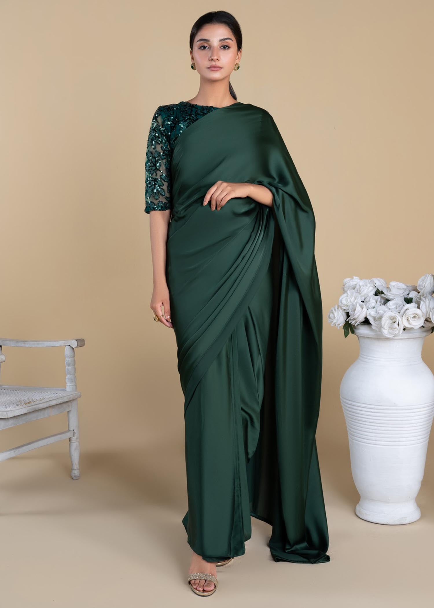 Mishkaat Clothing Serenity Green Saree Women