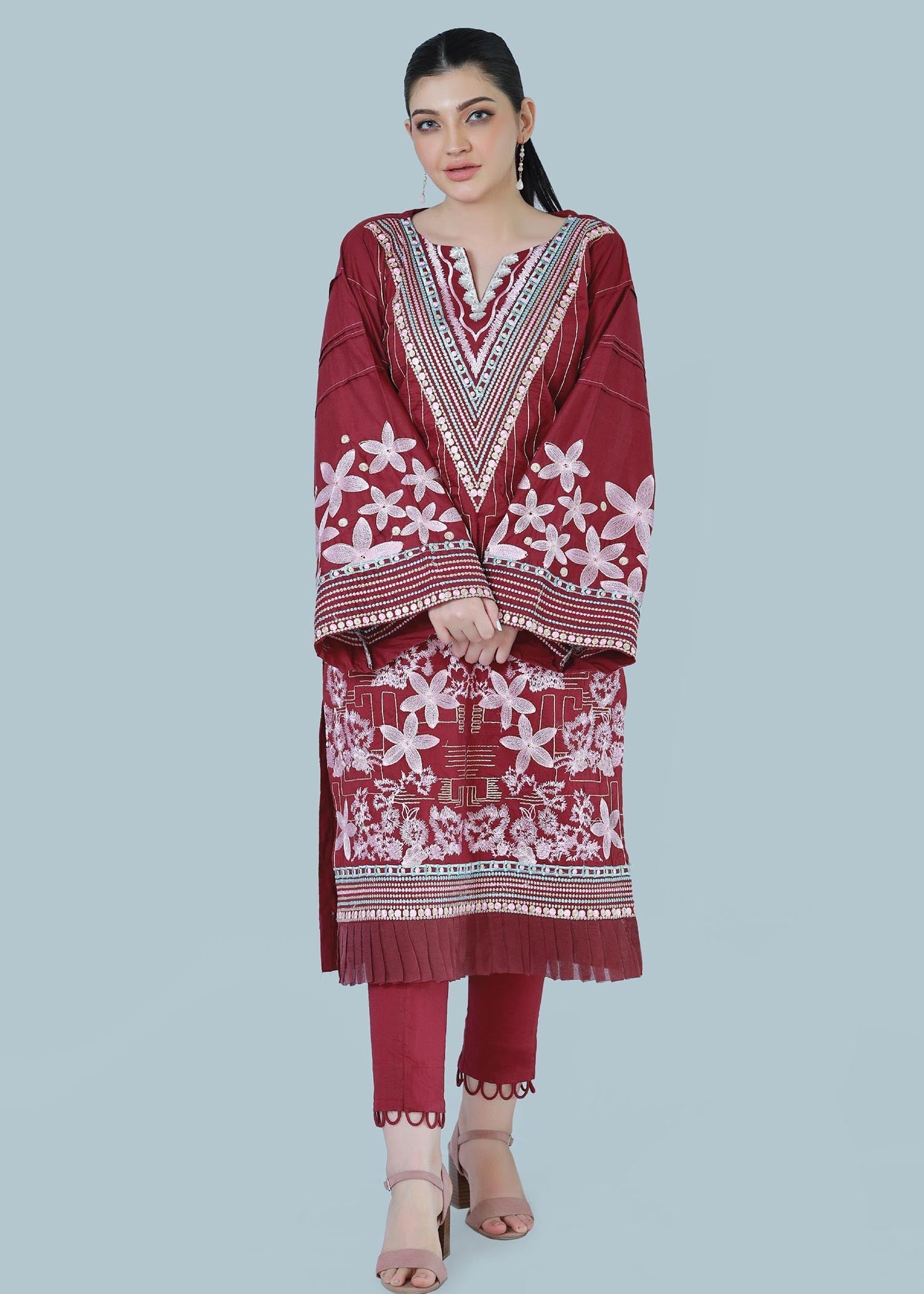 Bareeq Outfits Floral Spruce Embroidered Suit Women 3pcs
