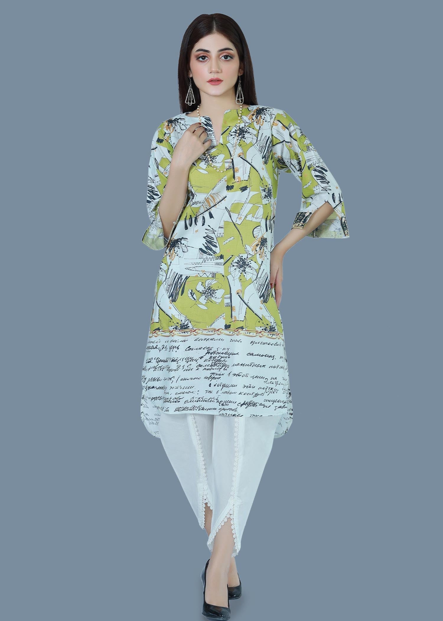 Bareeq Outfits Speckle Lime Printed Lawn Shirt Women 1pcs