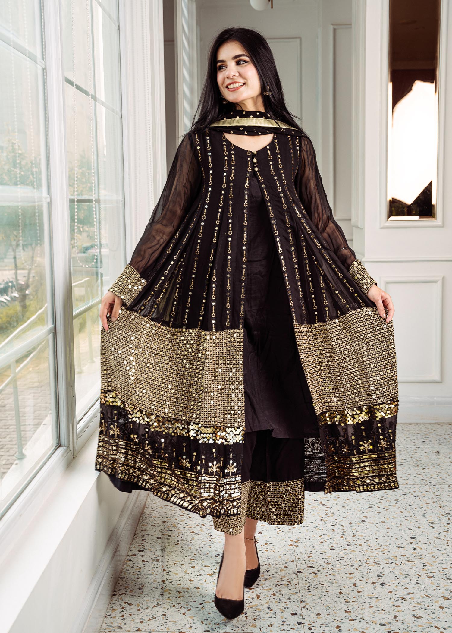 Rang-e-Haya Anchal / Black Women 4pcs