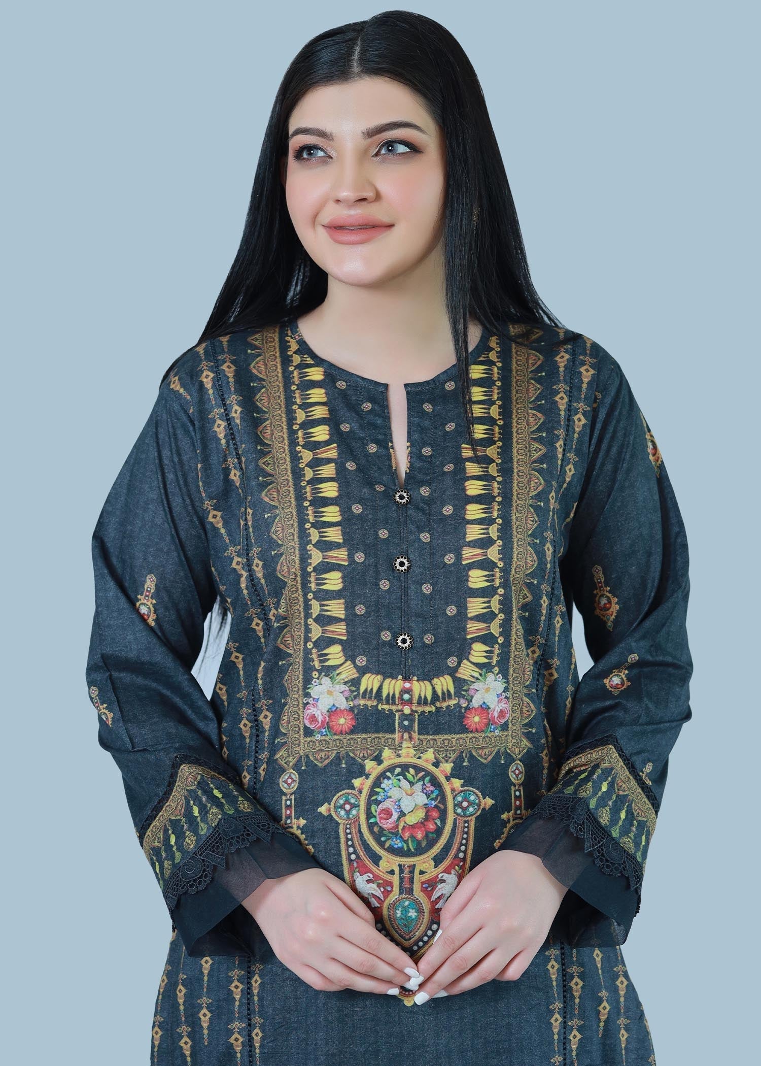 Bareeq Outfits Charcoal Glint Printed Lawn Shirt Women 1pcs