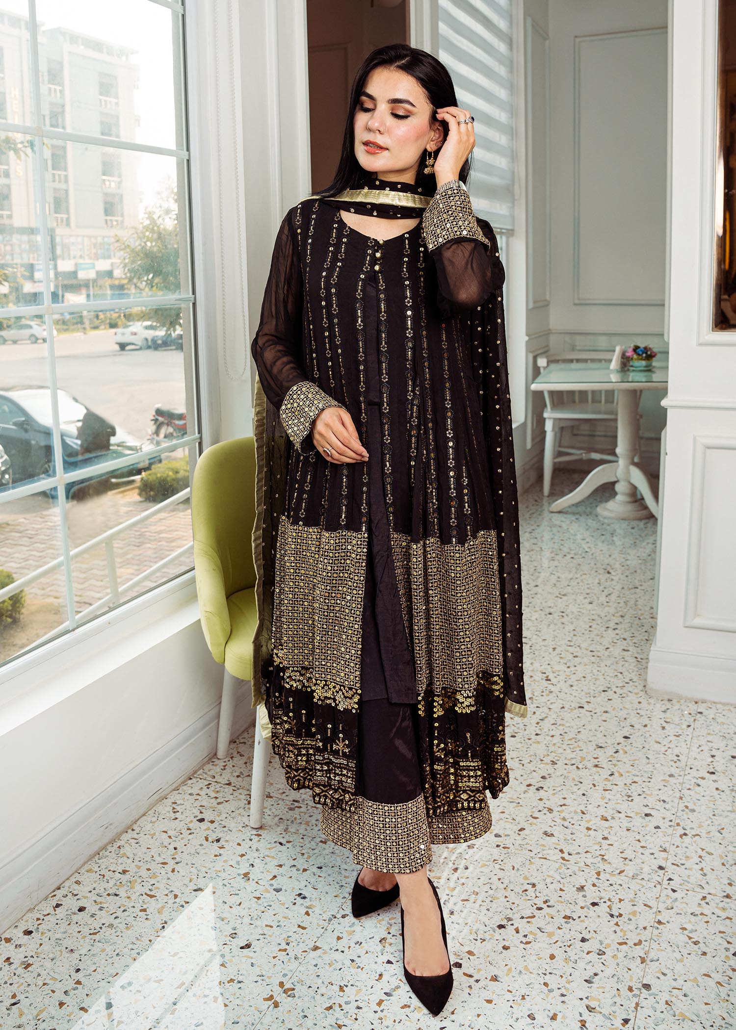 Rang-e-Haya Anchal / Black Women 4pcs