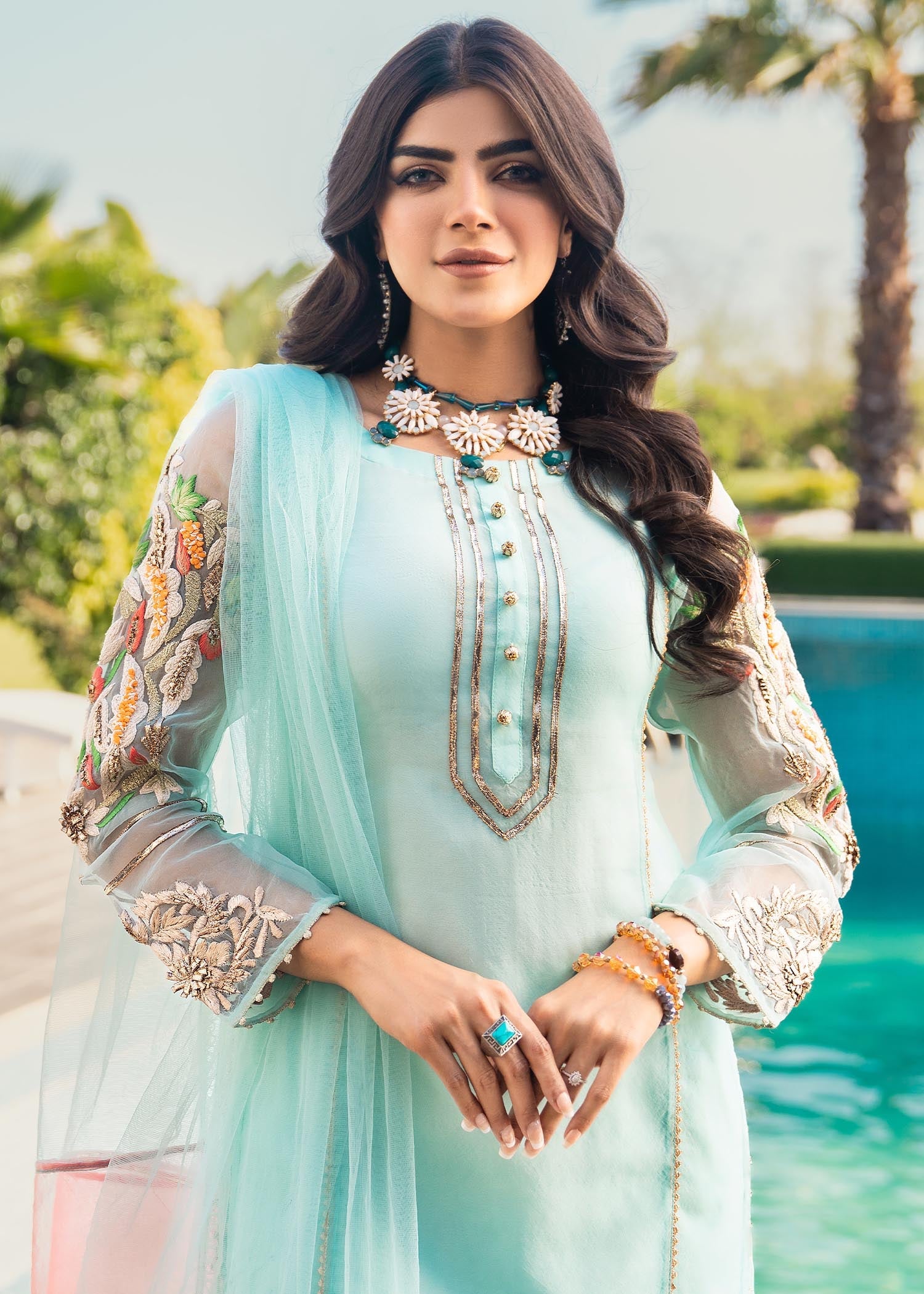 Khuda Baksh Creations M 102 Cyan Women 3pcs