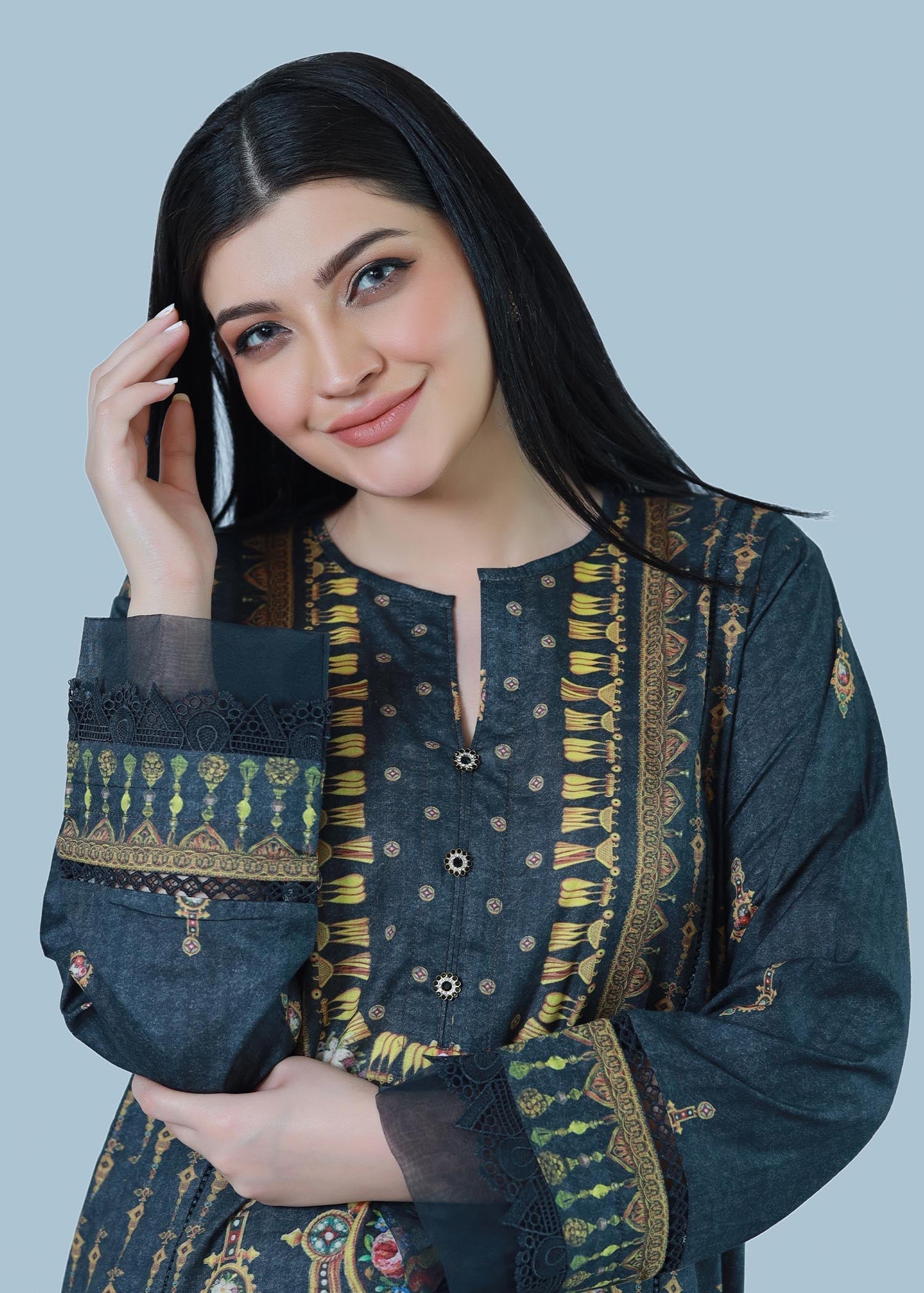 Bareeq Outfits Charcoal Glint Printed Lawn Shirt Women 1pcs