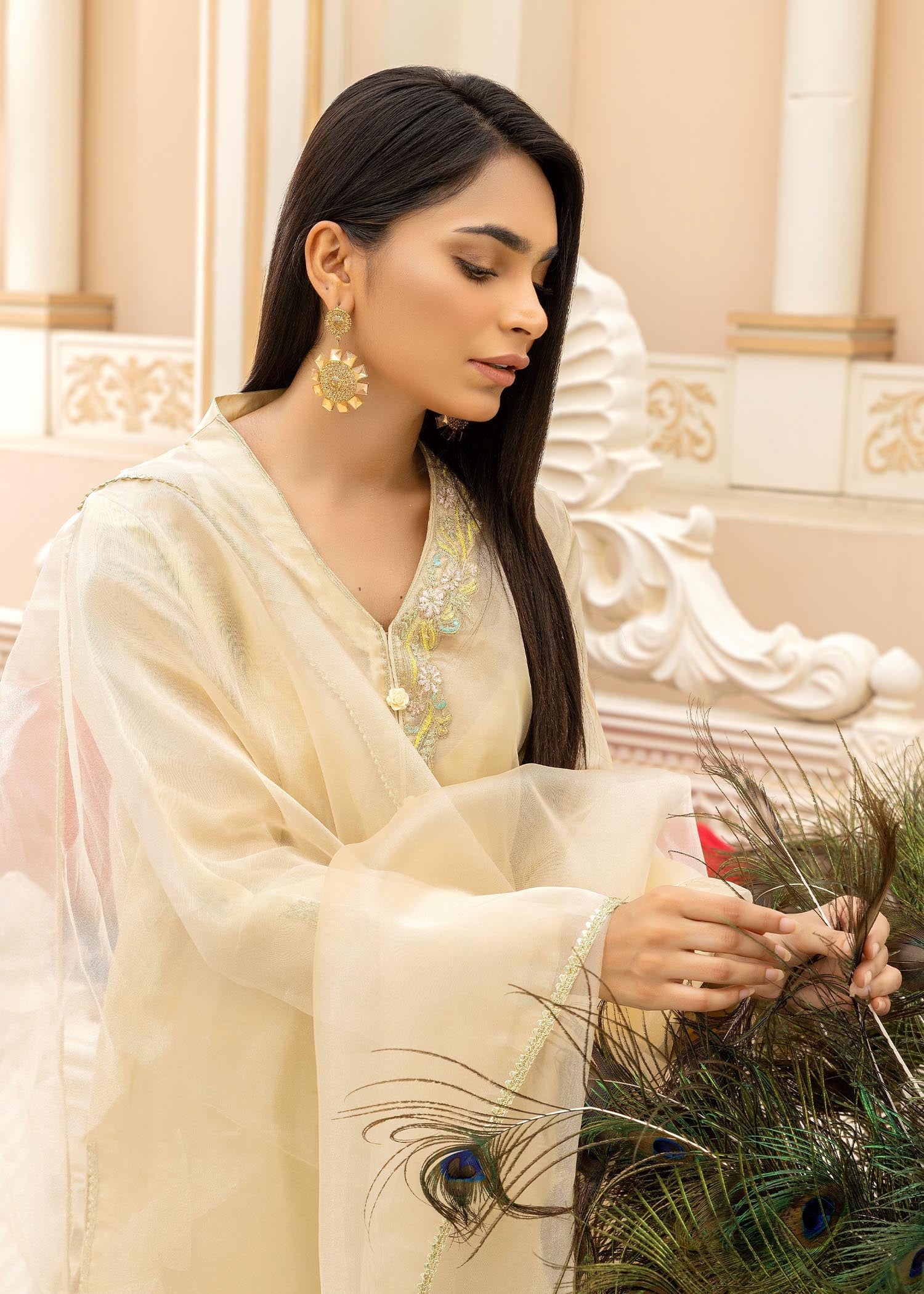 Khola Farhan Design House Beige Suit in Tissue Women 3pcs