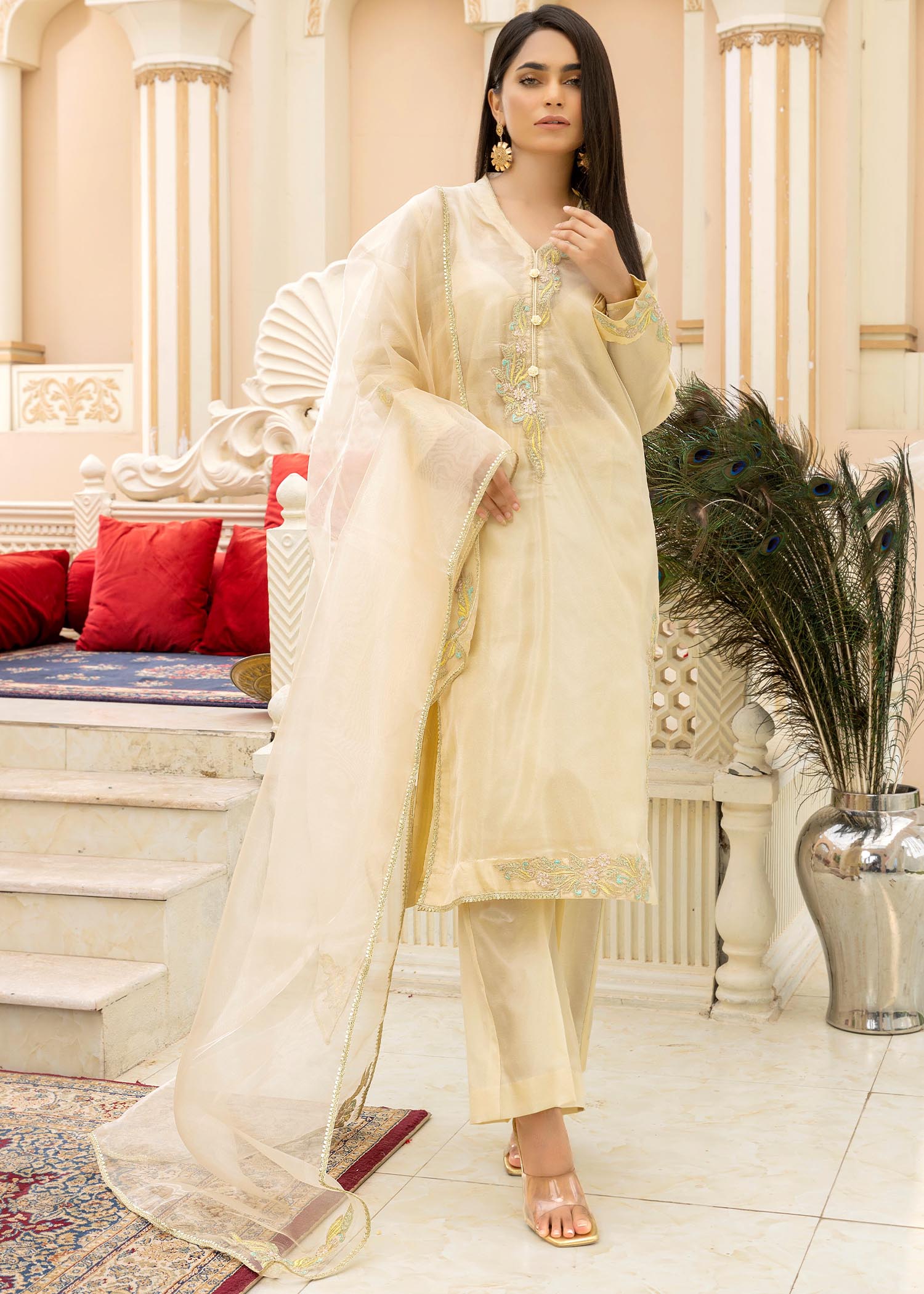 Khola Farhan Design House Beige Suit in Tissue Women 3pcs