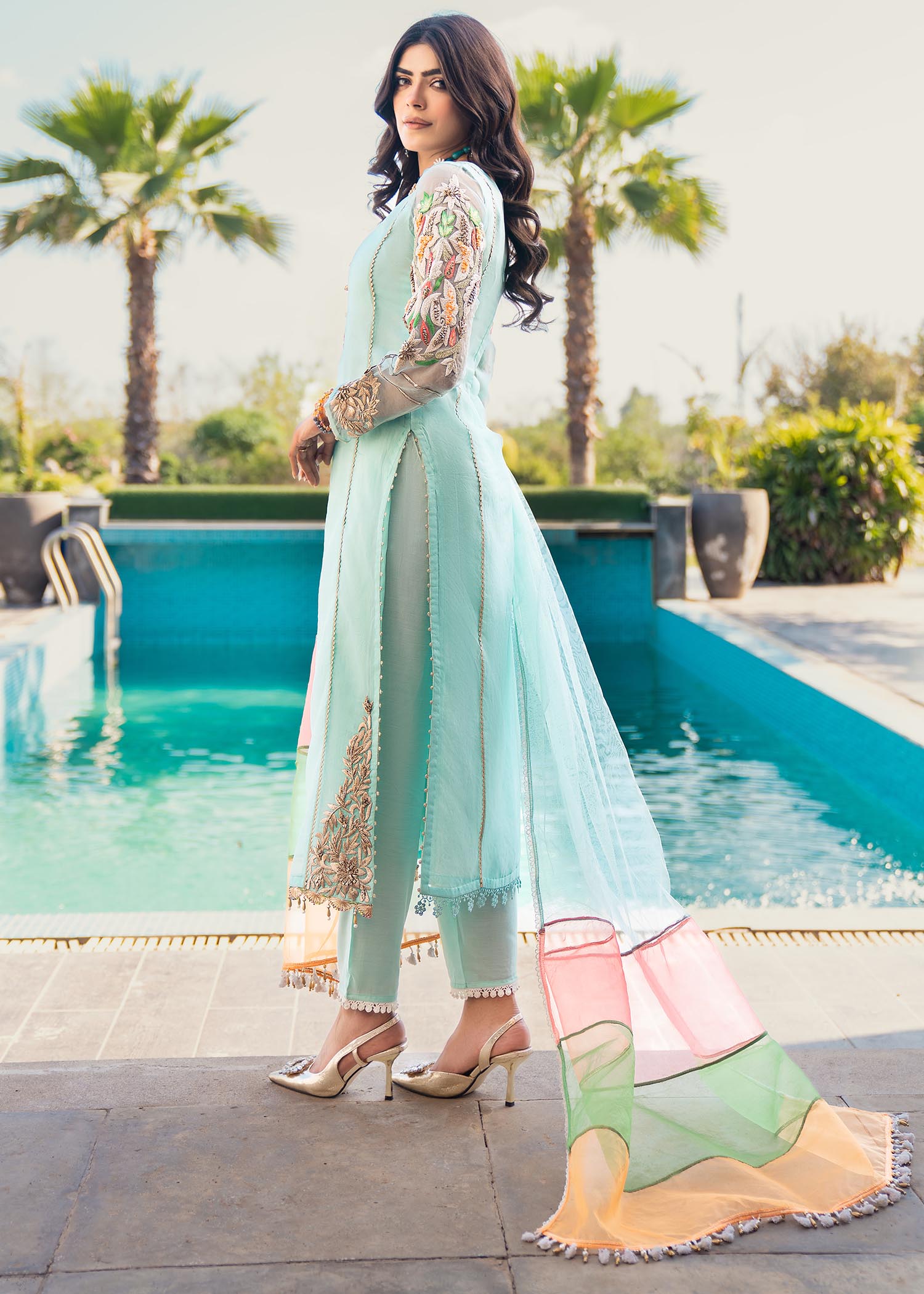 Khuda Baksh Creations M 102 Cyan Women 3pcs