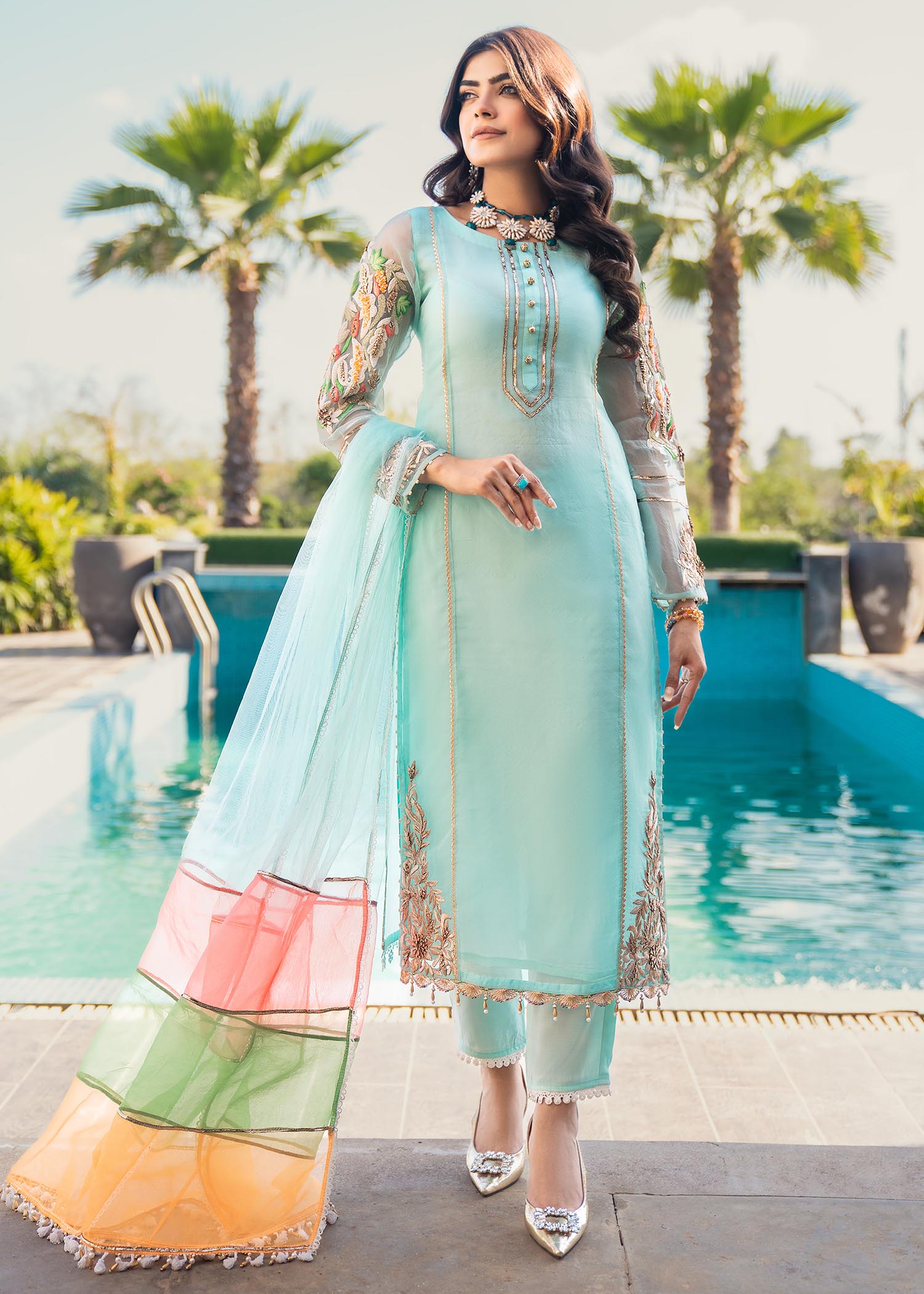 Khuda Baksh Creations M 102 Cyan Women 3pcs