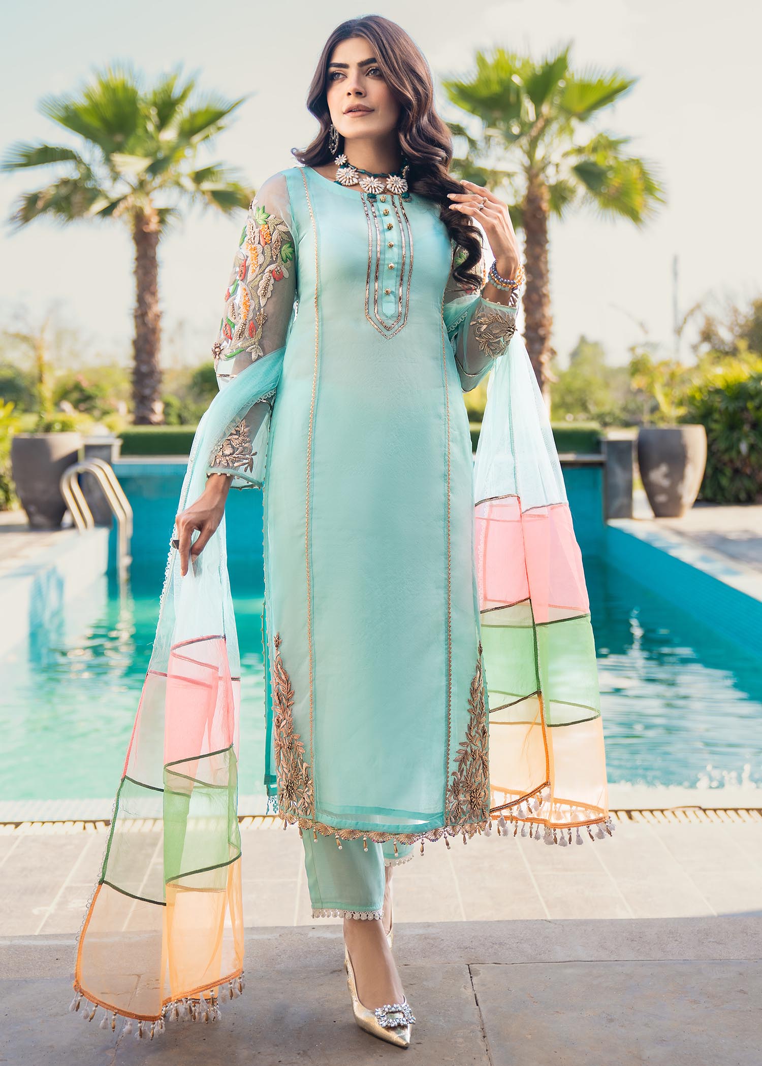 Khuda Baksh Creations M 102 Cyan Women 3pcs