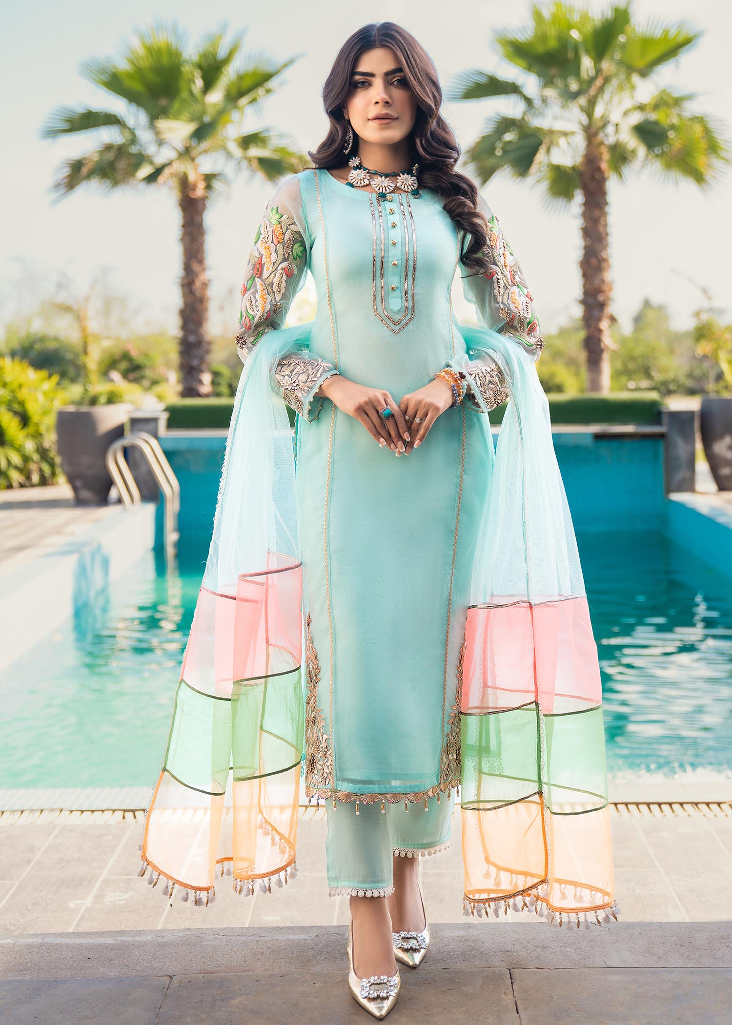 Khuda Baksh Creations M 102 Cyan Women 3pcs