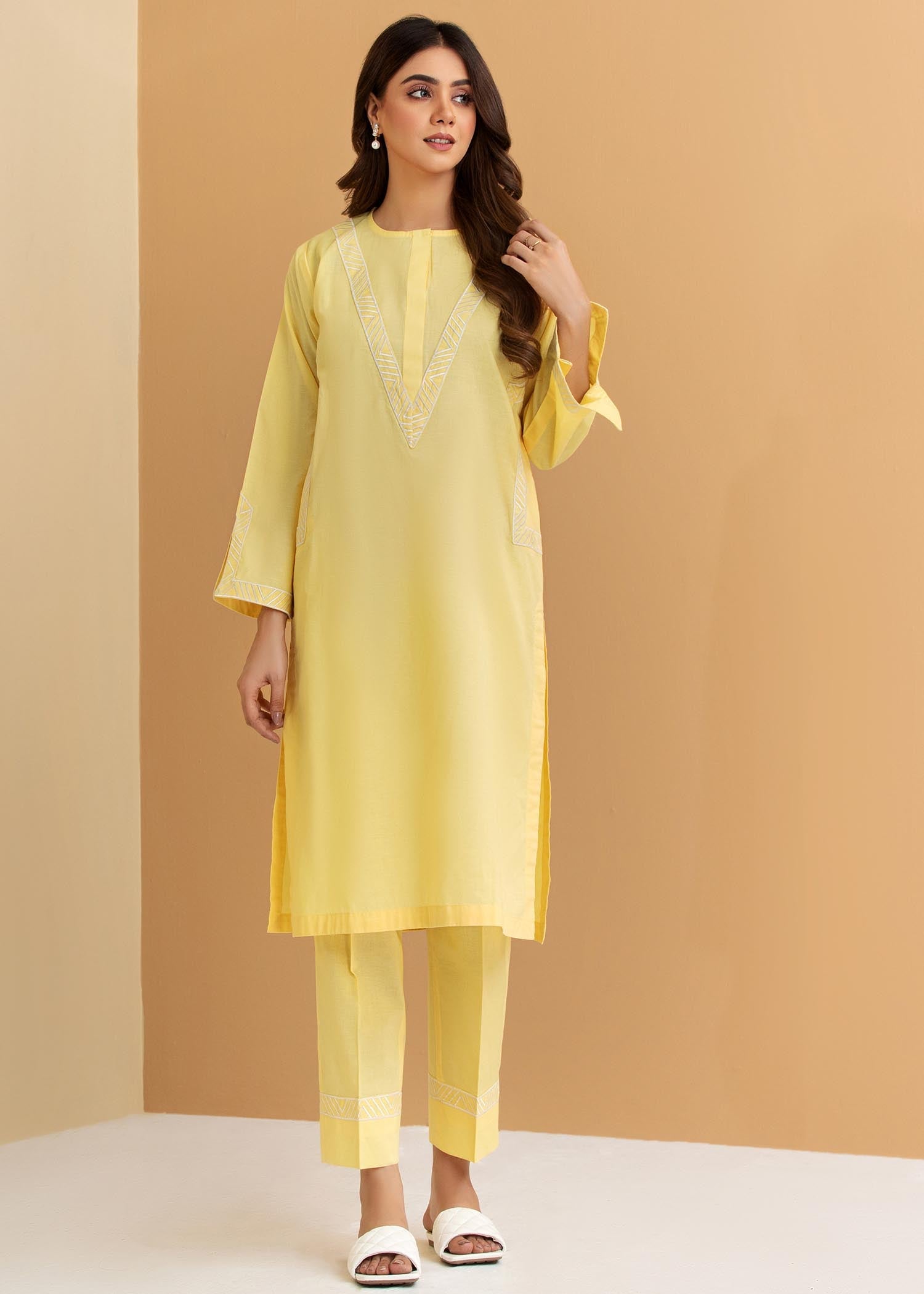 Buzzazi Yellow Embroidered Suit Women 2pcs