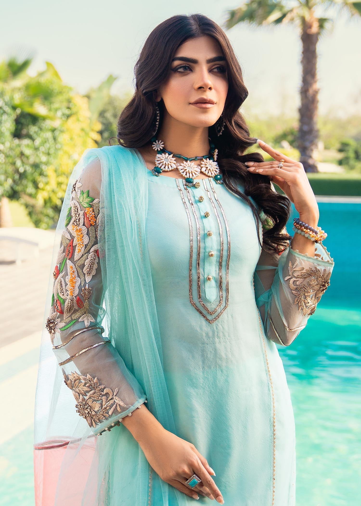 Khuda Baksh Creations M 102 Cyan Women 3pcs